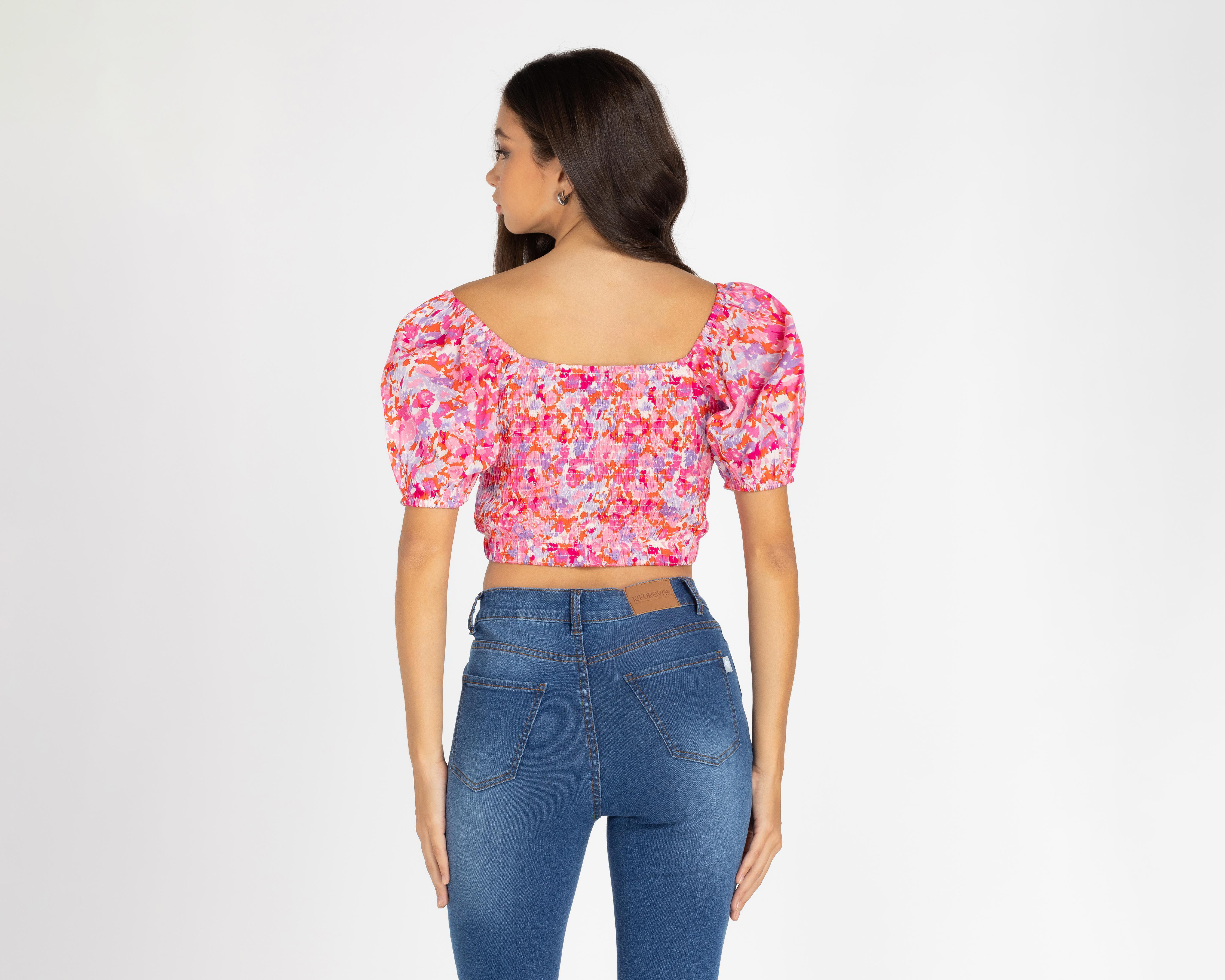 Foto 4 pulgar | Crop Top 18 Forever Floreado con Manga Corta
