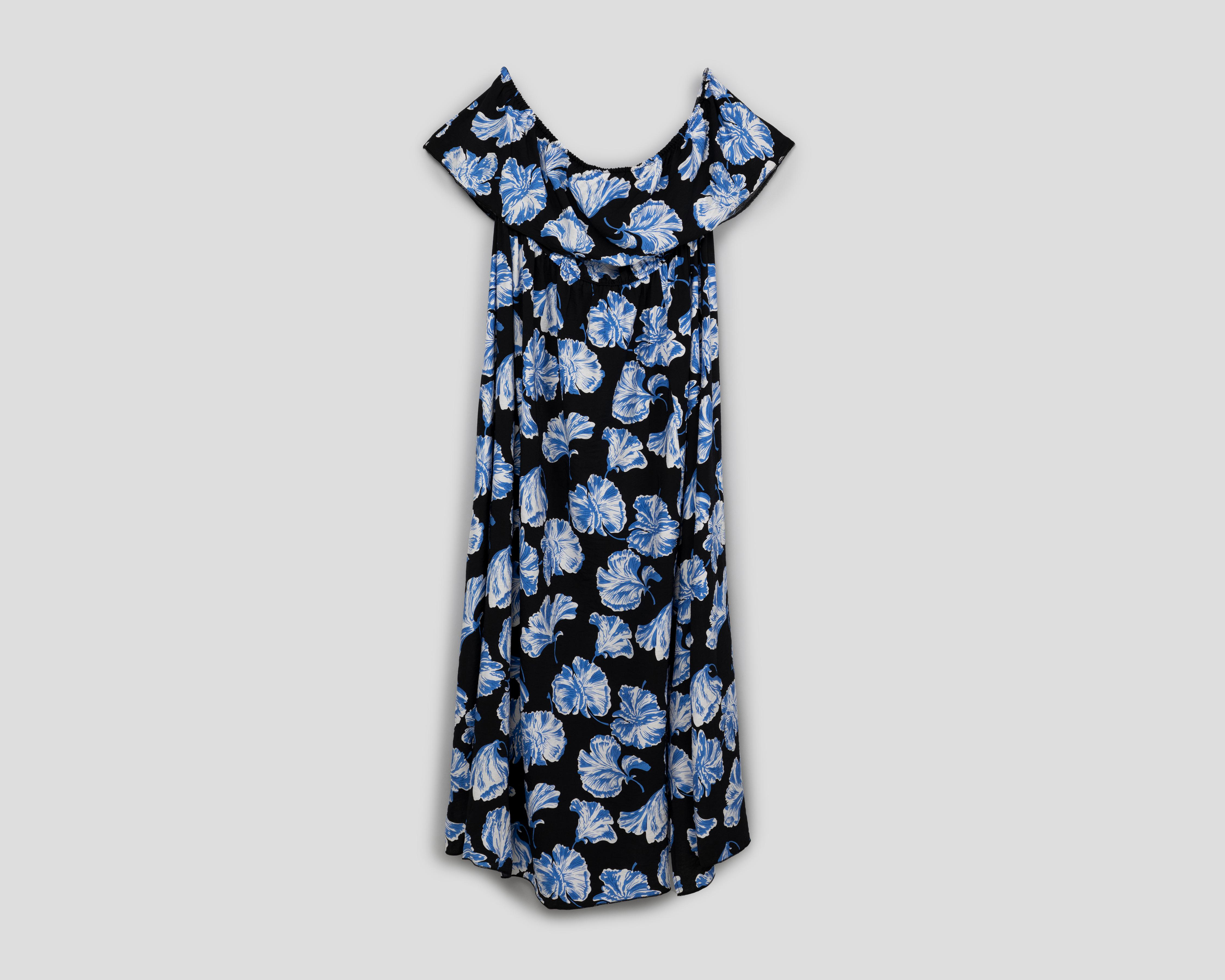 Vestido Lady Sun de Playa Floreado de Hombros Descubiertos con Holán