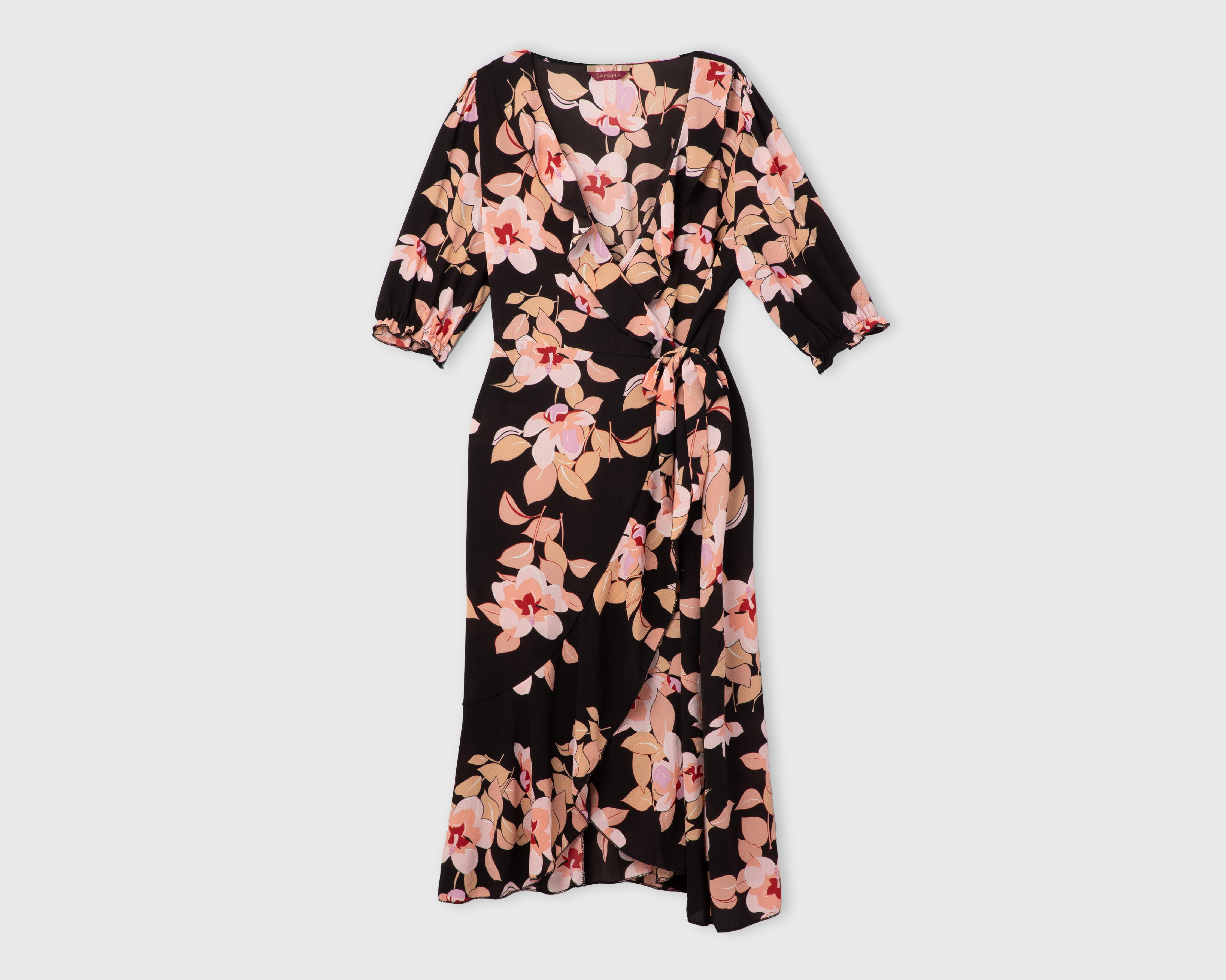 Foto 2 pulgar | Vestido Casual Sahara Escote Cruzado con Estampado de Flores
