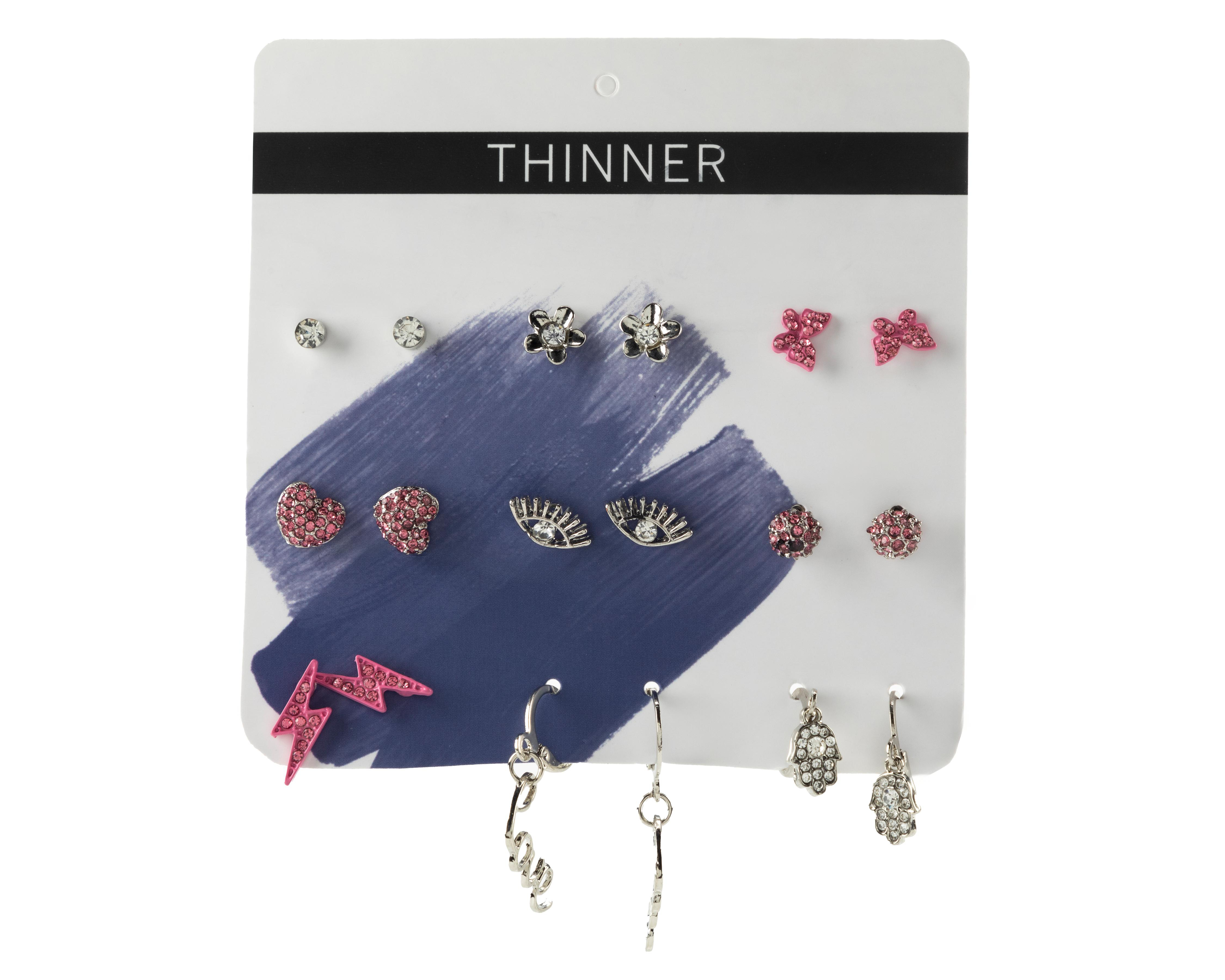 Foto 2 pulgar | Aretes Thinner Plateados 9 Pares
