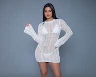 Vestido de Playa Be Wicked Blanco Corto Manga Larga para Mujer