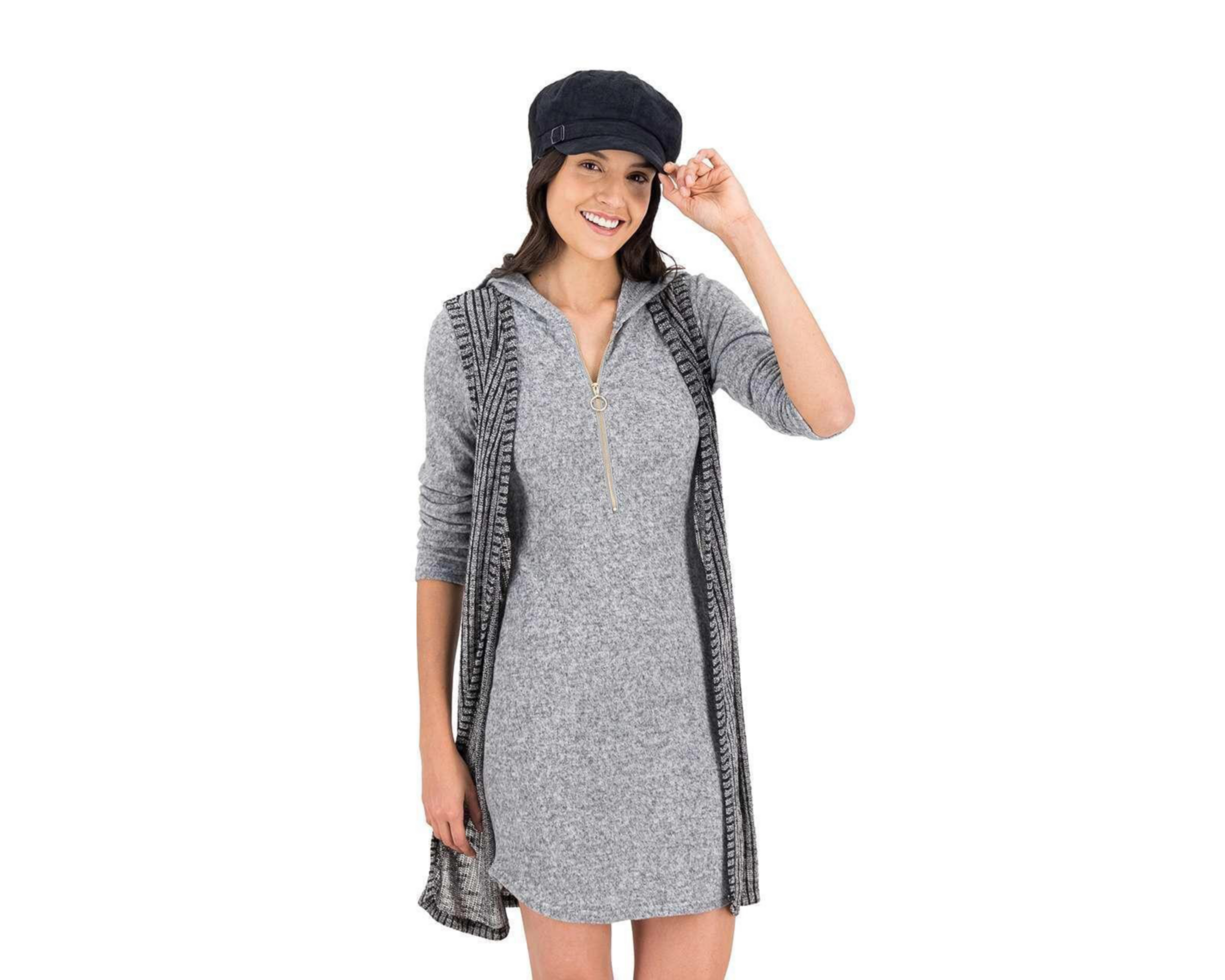 Foto 1 | Vestido Refill con Manga Larga y Capucha Gris