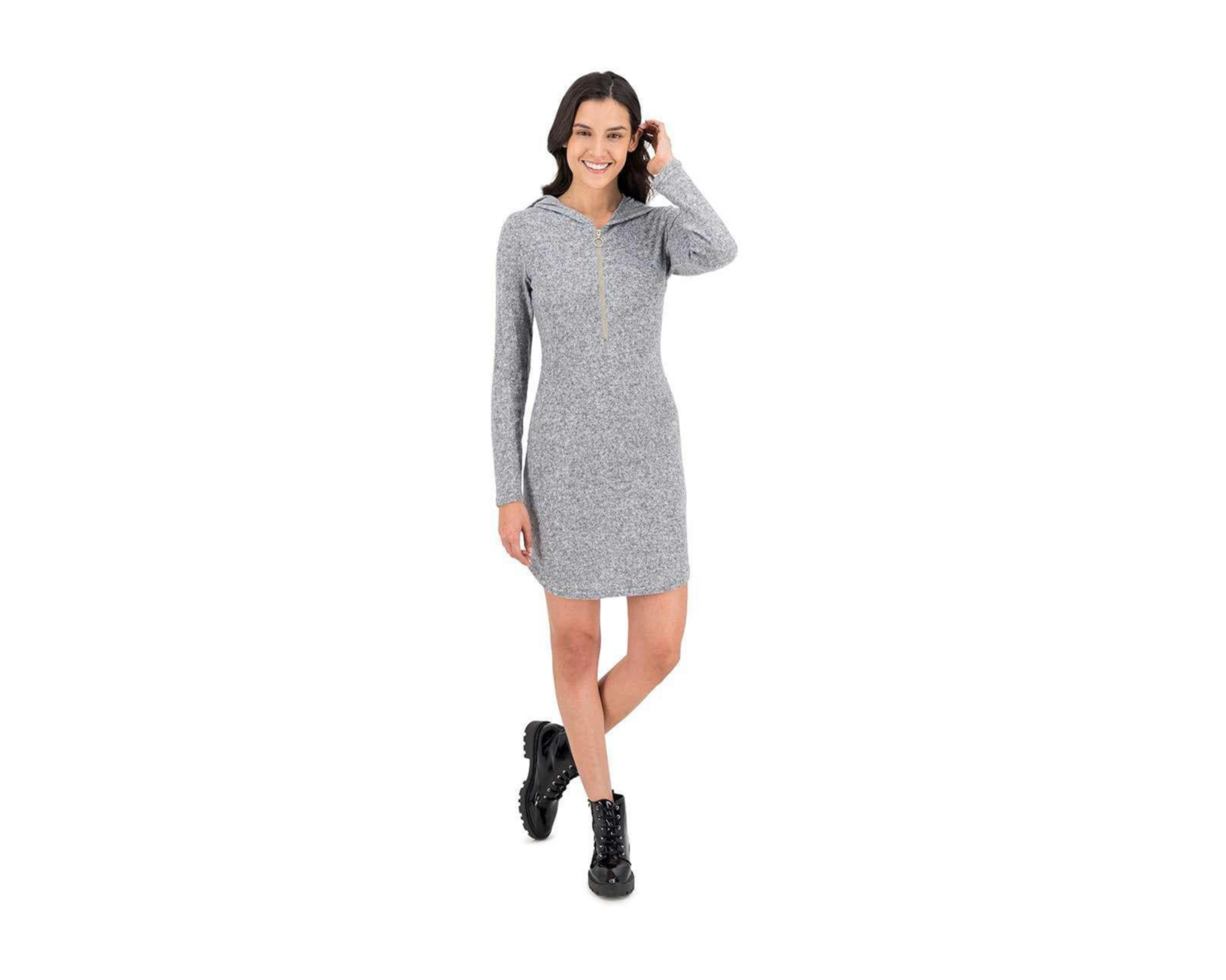 Foto 3 pulgar | Vestido Refill con Manga Larga y Capucha Gris