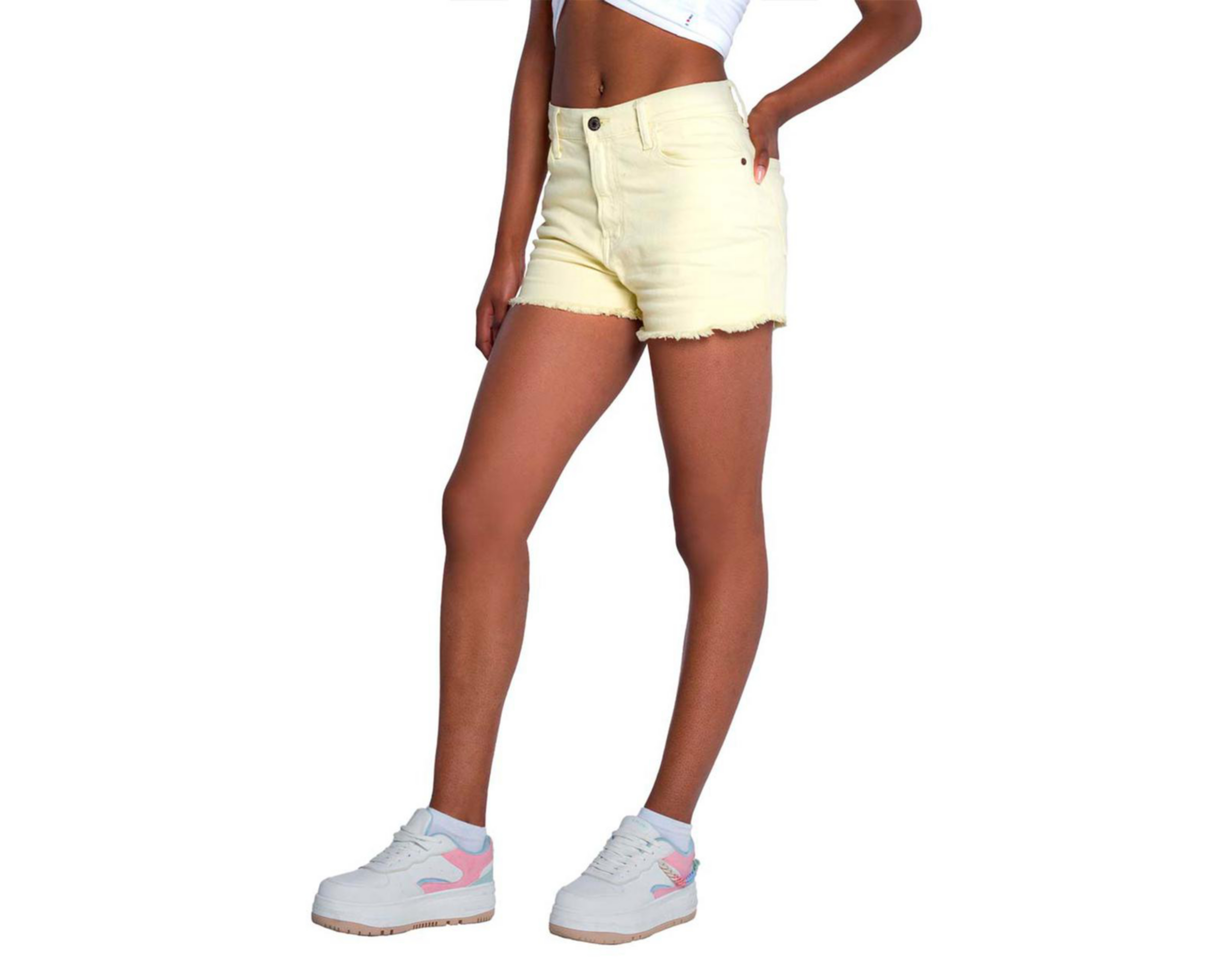 Foto 3 pulgar | Short Oggi Amarillo para Mujer