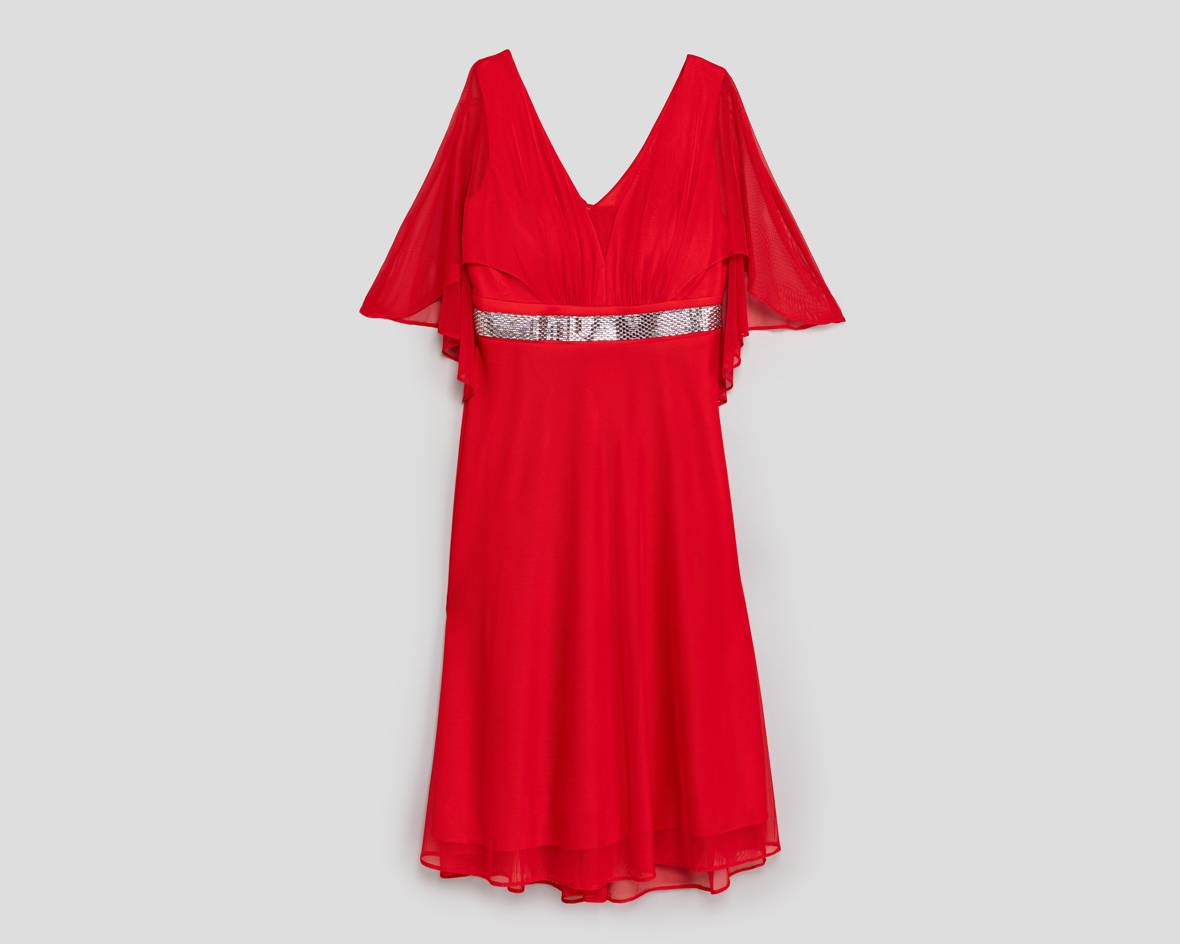 Vestido de Fiesta Antonina Rojo Escote V con Pedrería $799