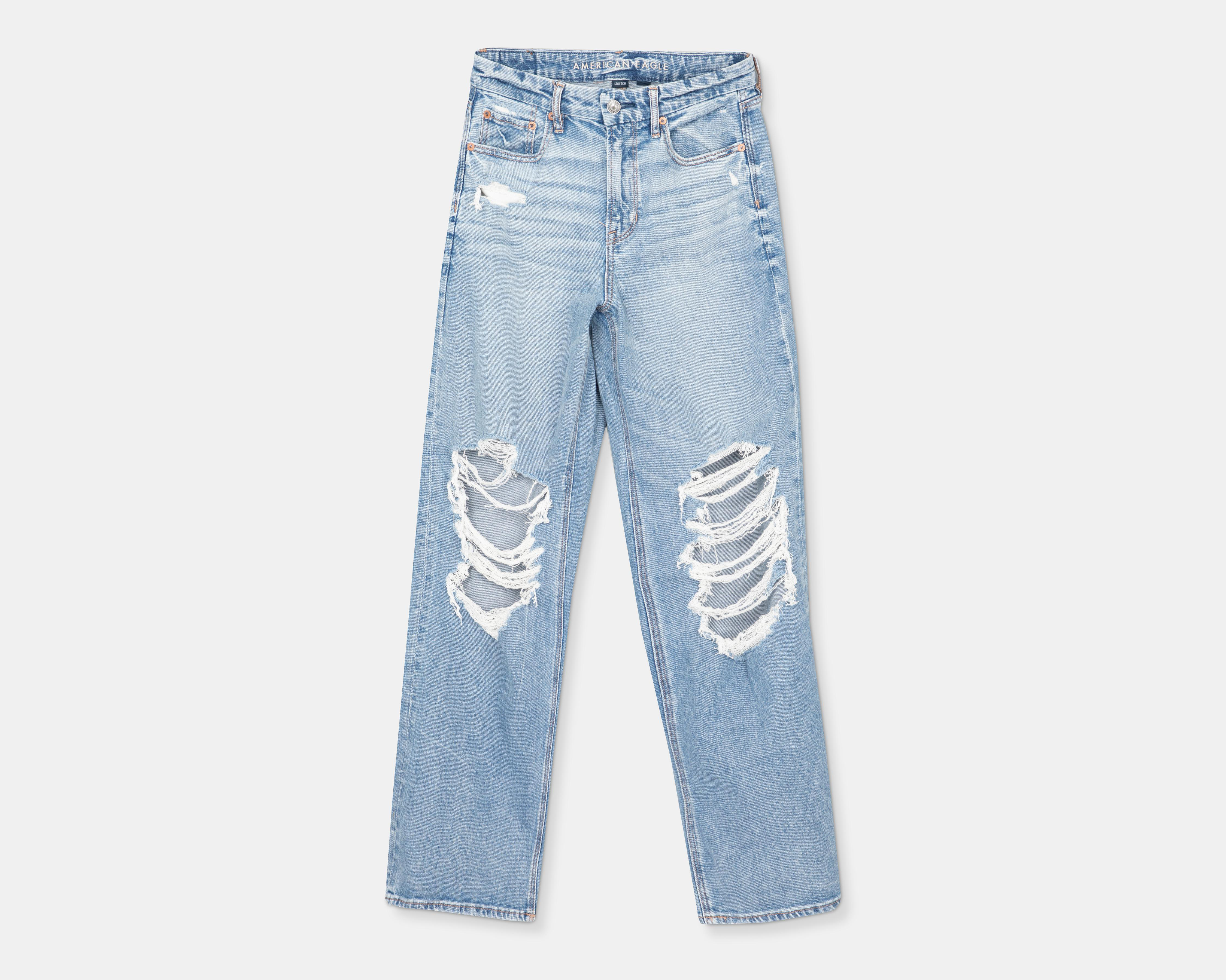 Foto 2 pulgar | Jeans American Eagle Super High-Rise Baggy Straight con Destrucciones