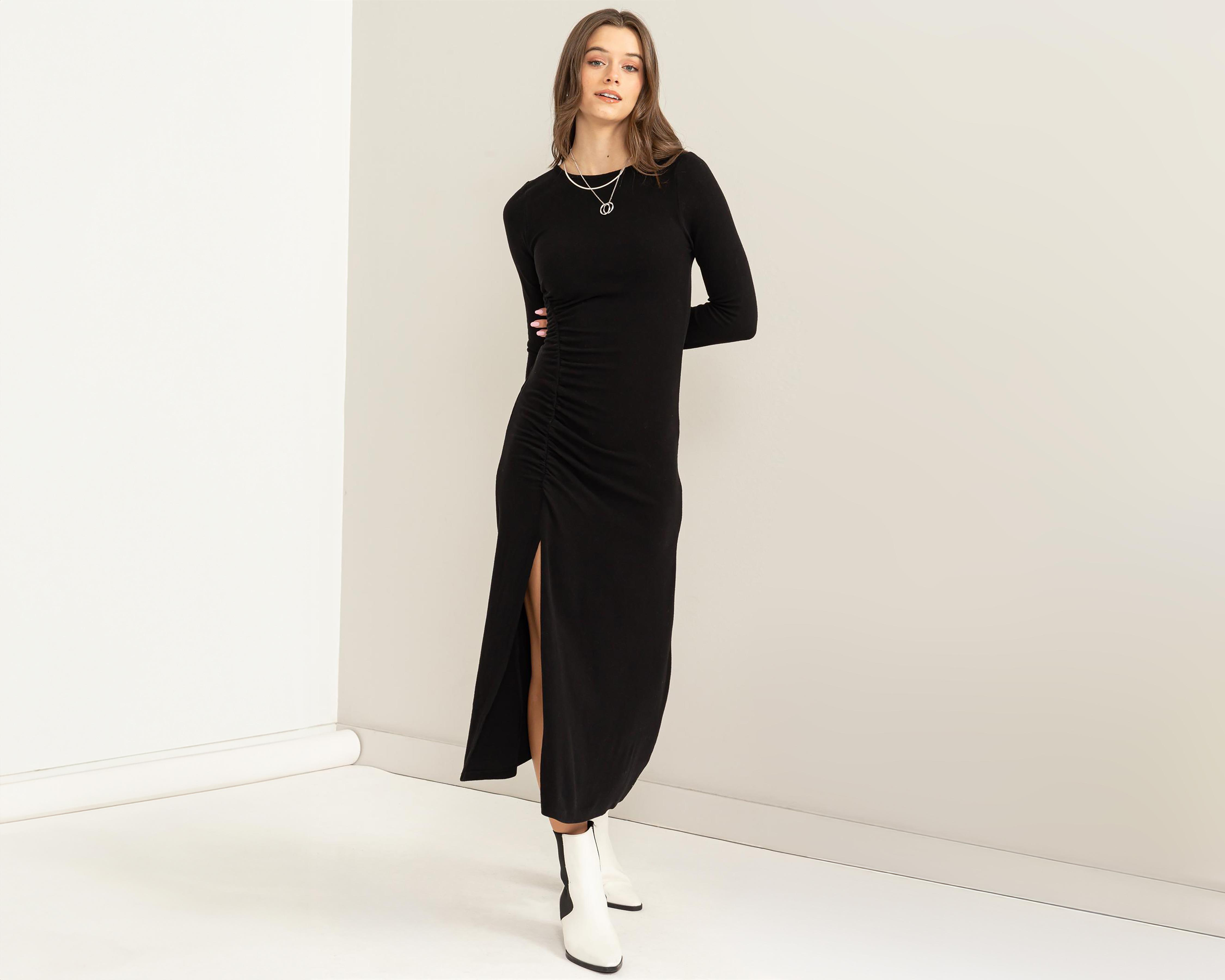 Vestido Casual Refill Negro Manga Larga con Abertura $349