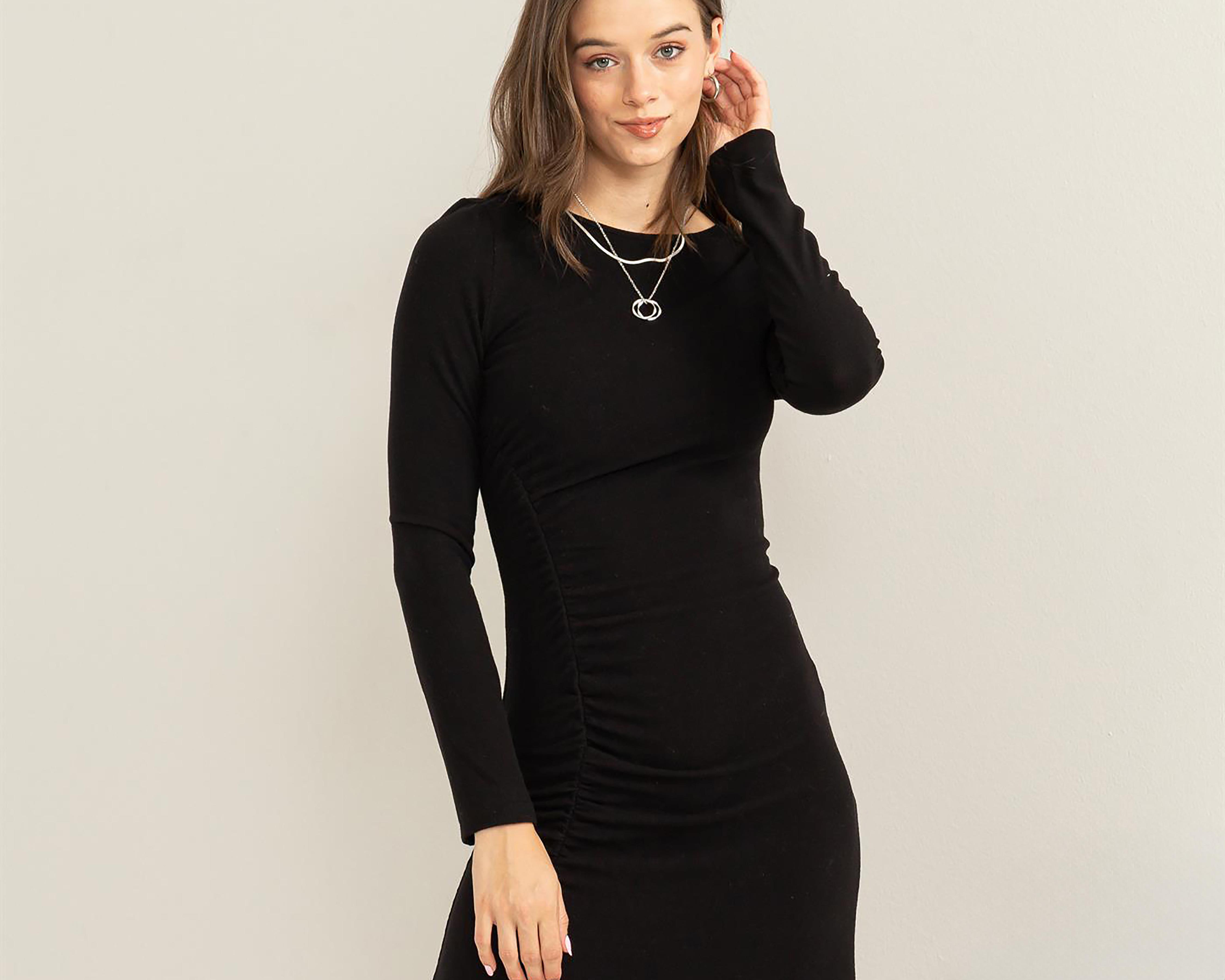 Foto 4 pulgar | Vestido Casual Refill Negro Manga Larga con Abertura