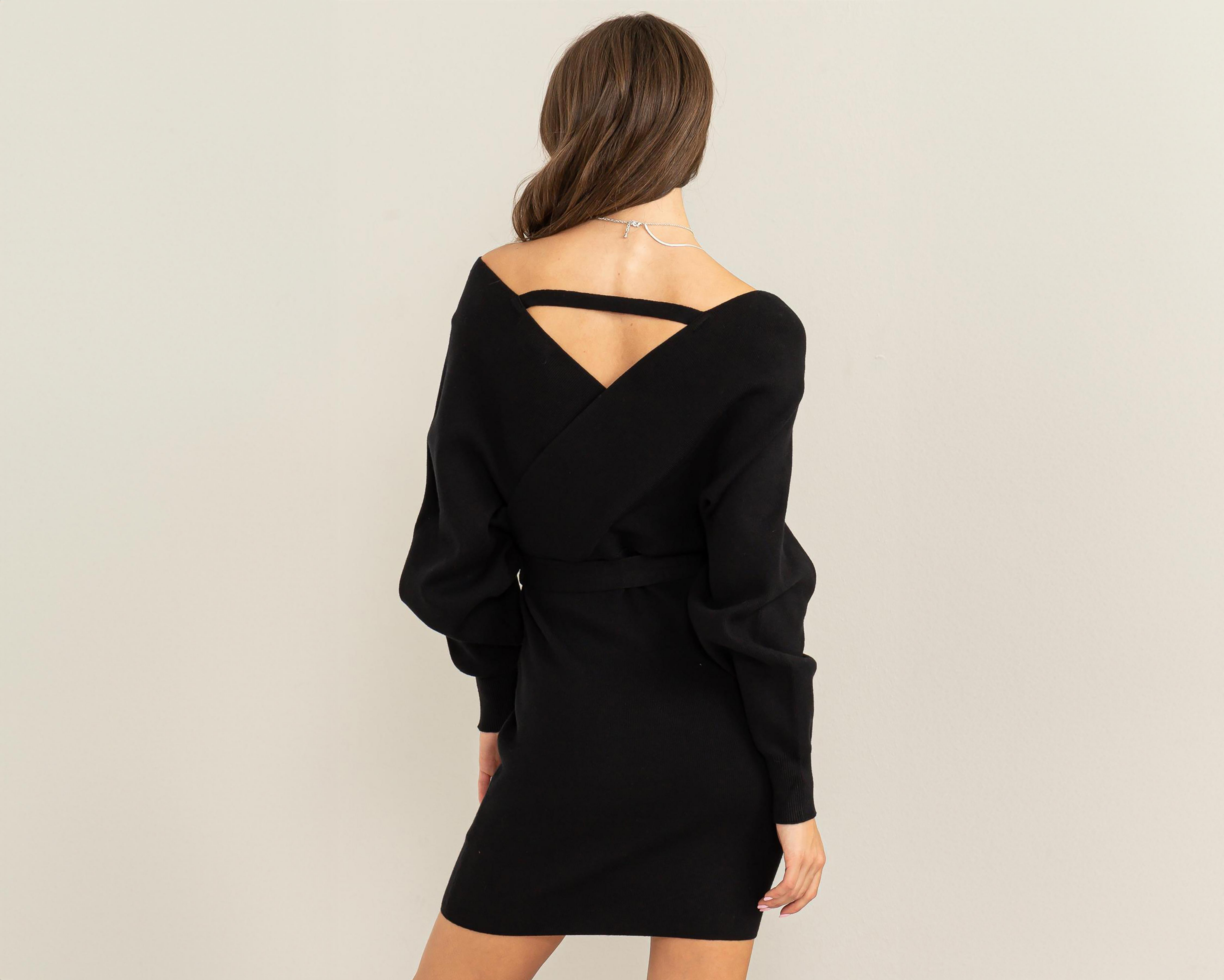 Foto 2 | Vestido Casual Sahara Negro Manga Larga Cuello V