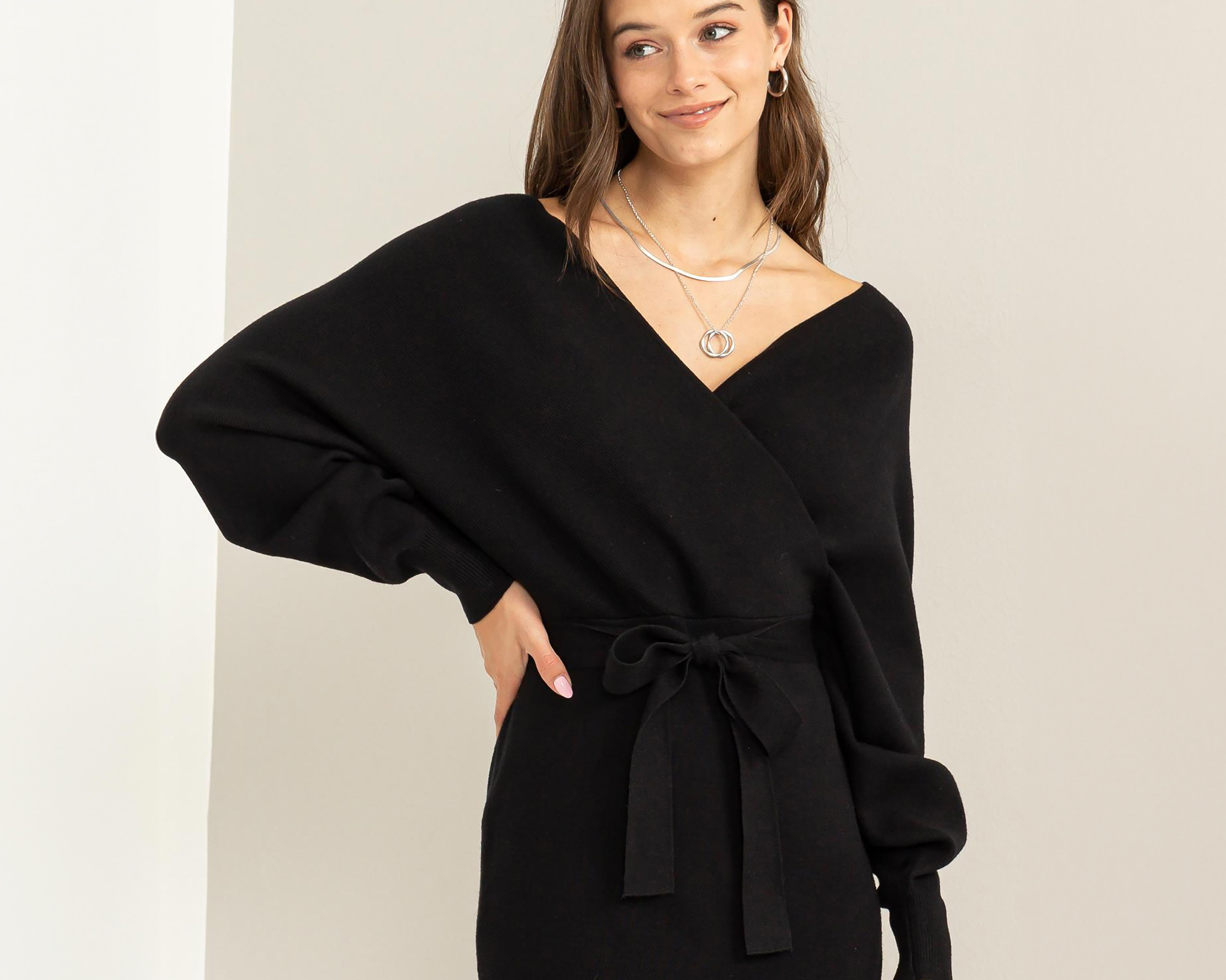 Foto 4 pulgar | Vestido Casual Sahara Negro Manga Larga Cuello V