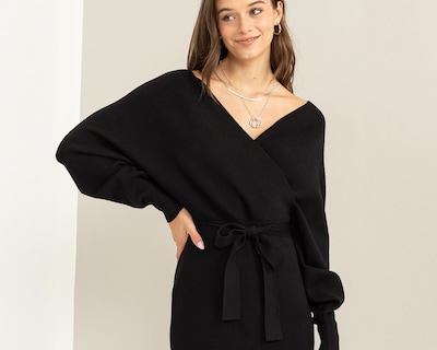 Foto 3 | Vestido Casual Sahara Negro Manga Larga Cuello V