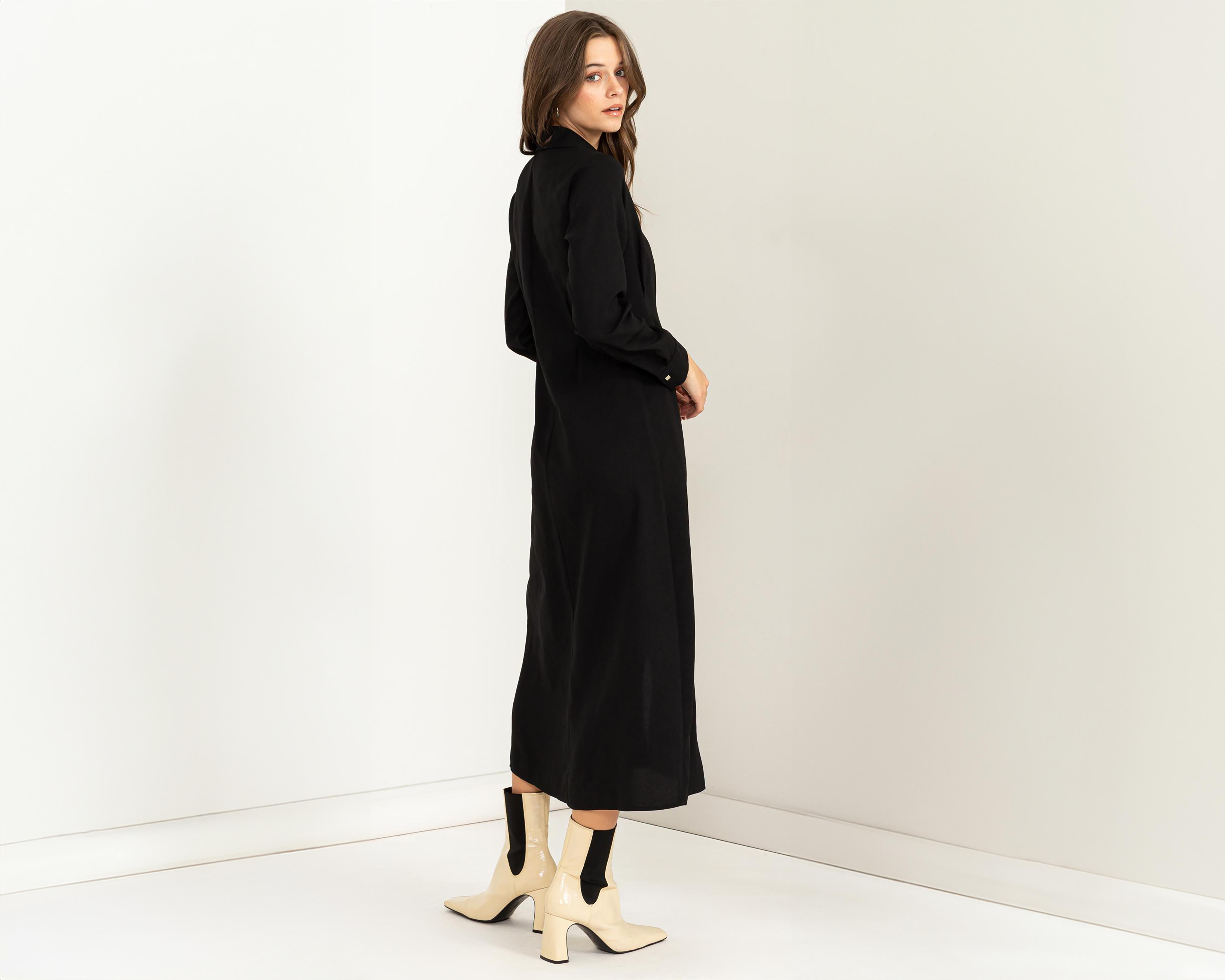 Foto 4 pulgar | Vestido Casual Sahara Negro Midi con Botones