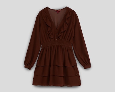 Foto 1 | Vestido Casual Sahara Café Manga Larga con Olanes