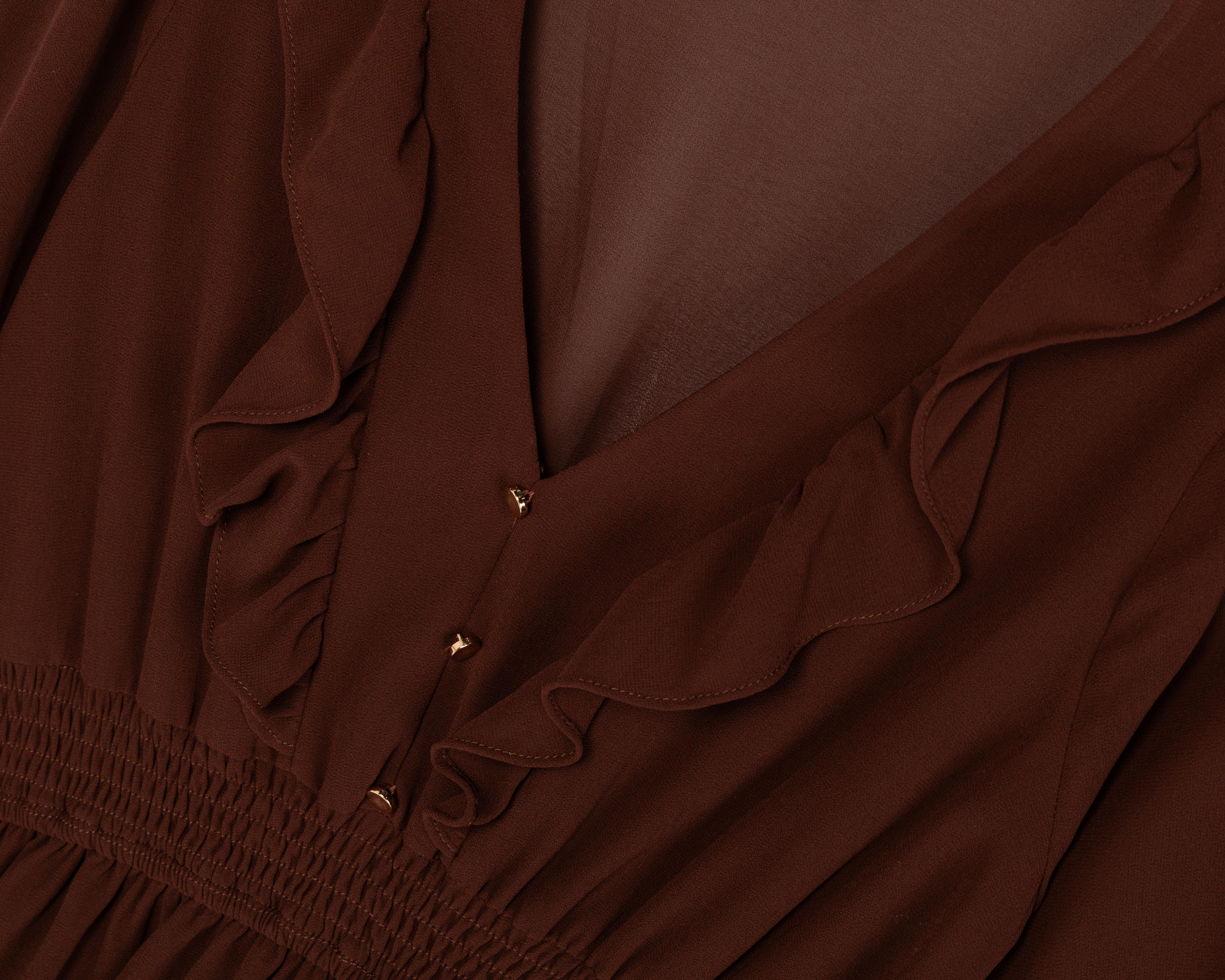 Foto 3 | Vestido Casual Sahara Café Manga Larga con Olanes