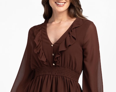 Foto 4 | Vestido Casual Sahara Café Manga Larga con Olanes