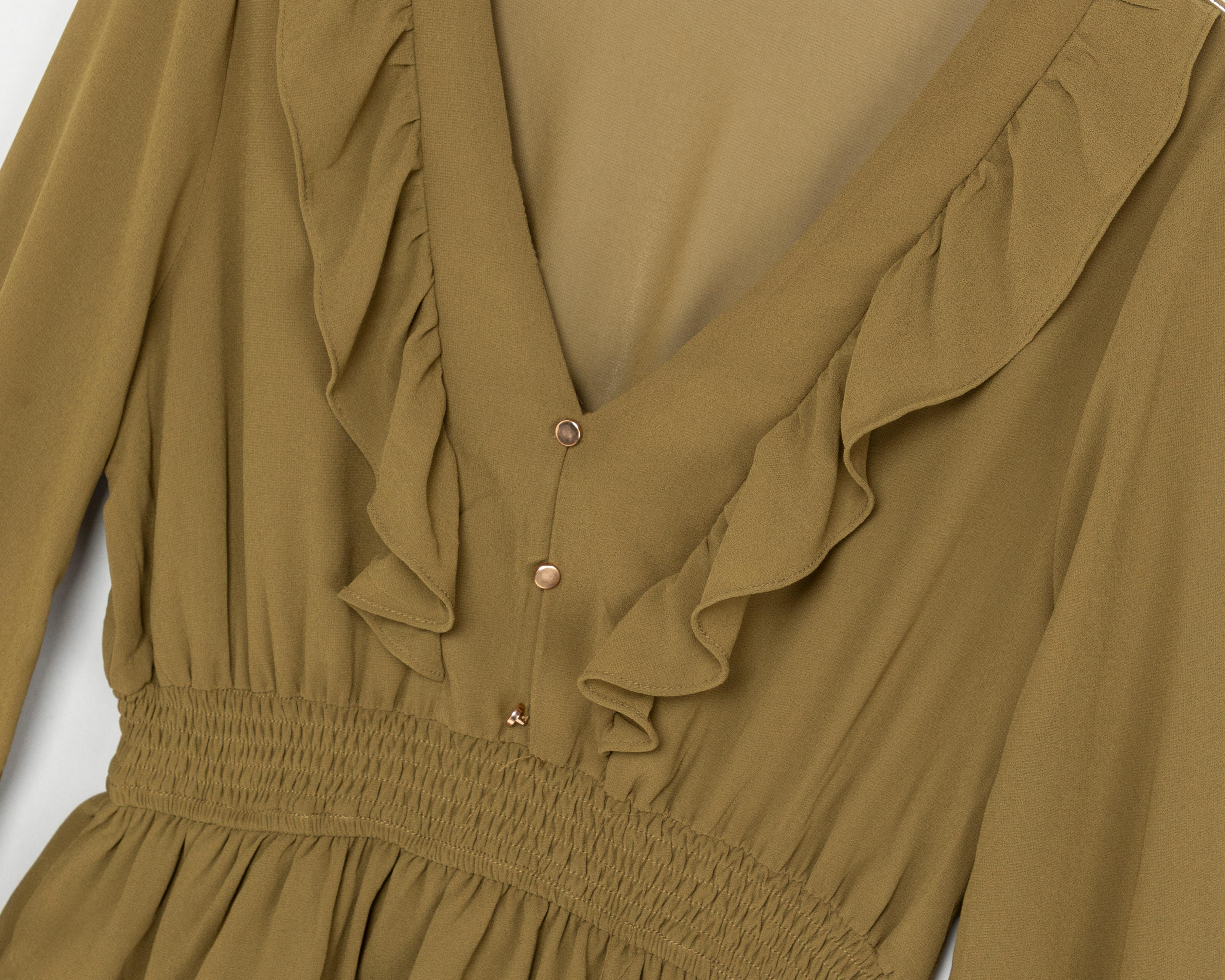 Foto 4 pulgar | Vestido Casual Sahara Verde Manga Larga con Olanes