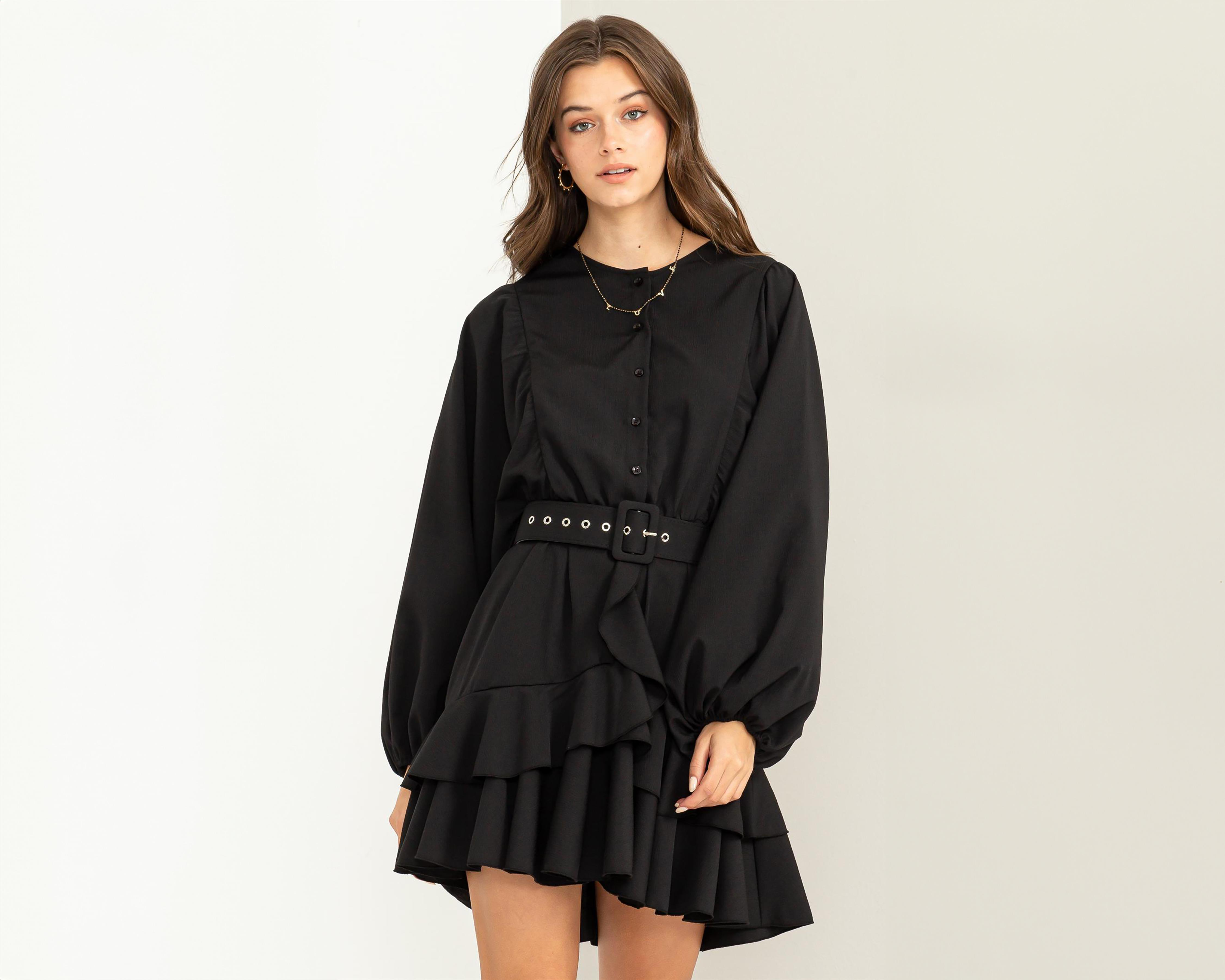 Foto 2 | Vestido Casual Refill Negro Manga Larga con Olanes
