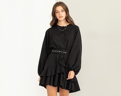 Foto 2 | Vestido Casual Refill Negro Manga Larga con Olanes