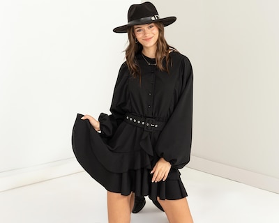 Foto 3 | Vestido Casual Refill Negro Manga Larga con Olanes