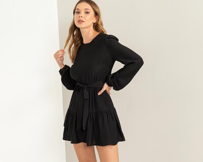 Foto 2 | Vestido Casual Sahara Negro Manga Larga con Olanes