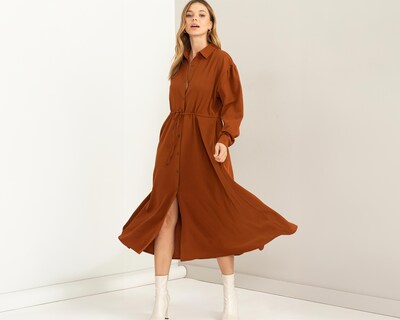Foto 2 | Vestido Casual Sahara Café Manga Larga con Botones