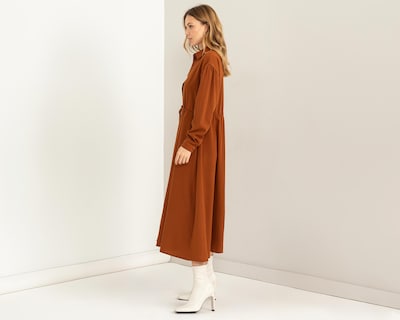 Foto 3 | Vestido Casual Sahara Café Manga Larga con Botones