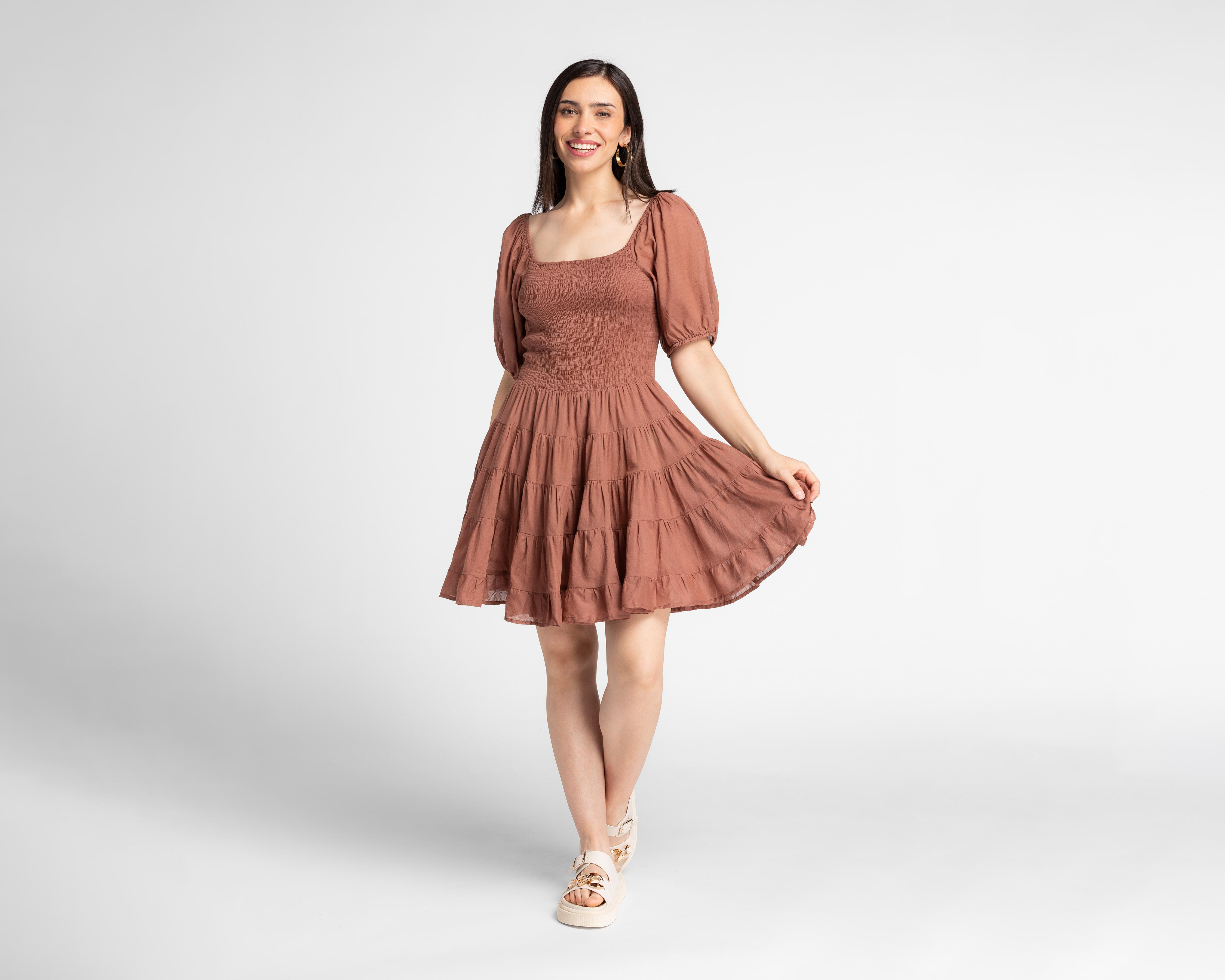 Vestido HYFVE Casual Café Zurcido