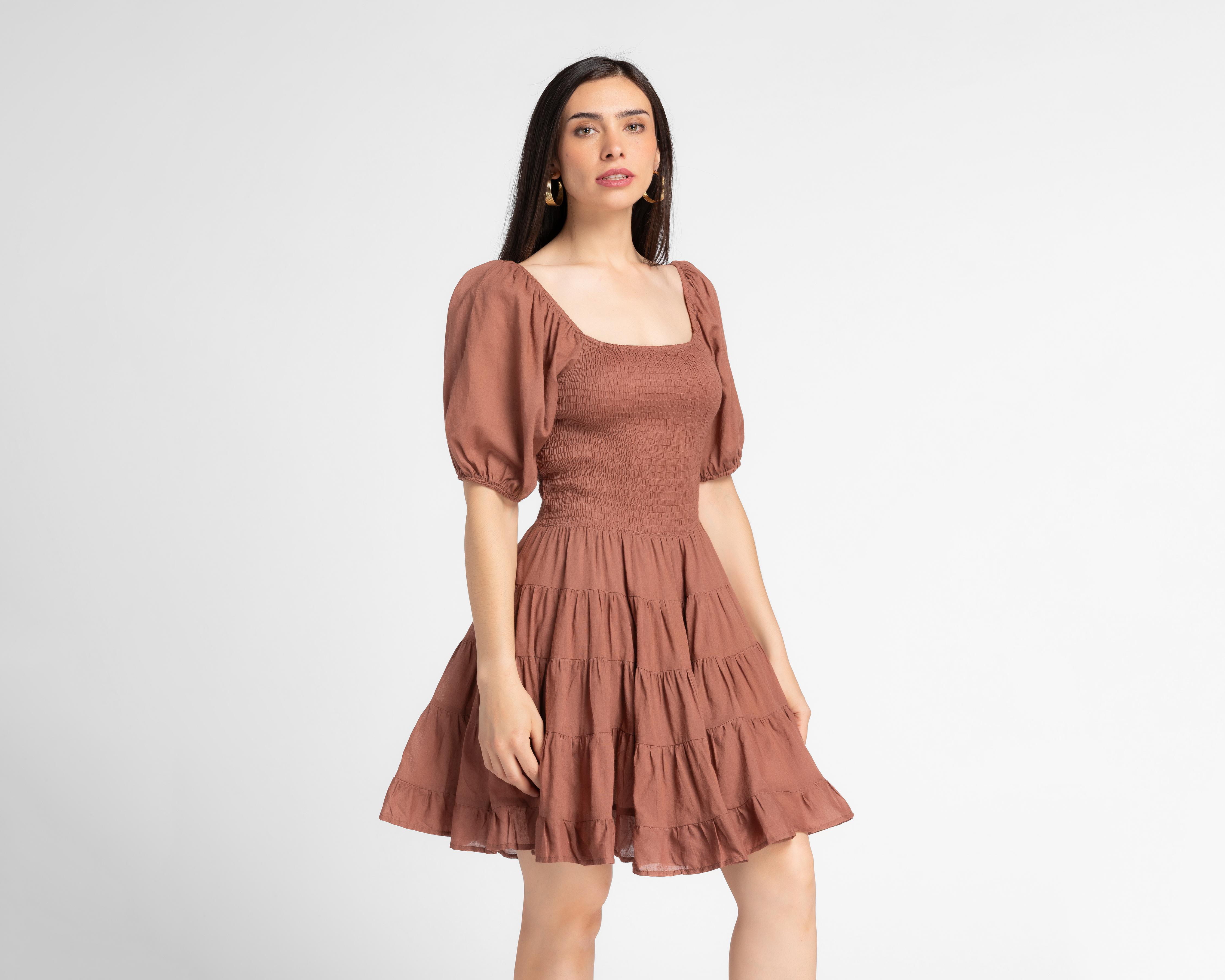 Foto 4 | Vestido HYFVE Casual Café Zurcido