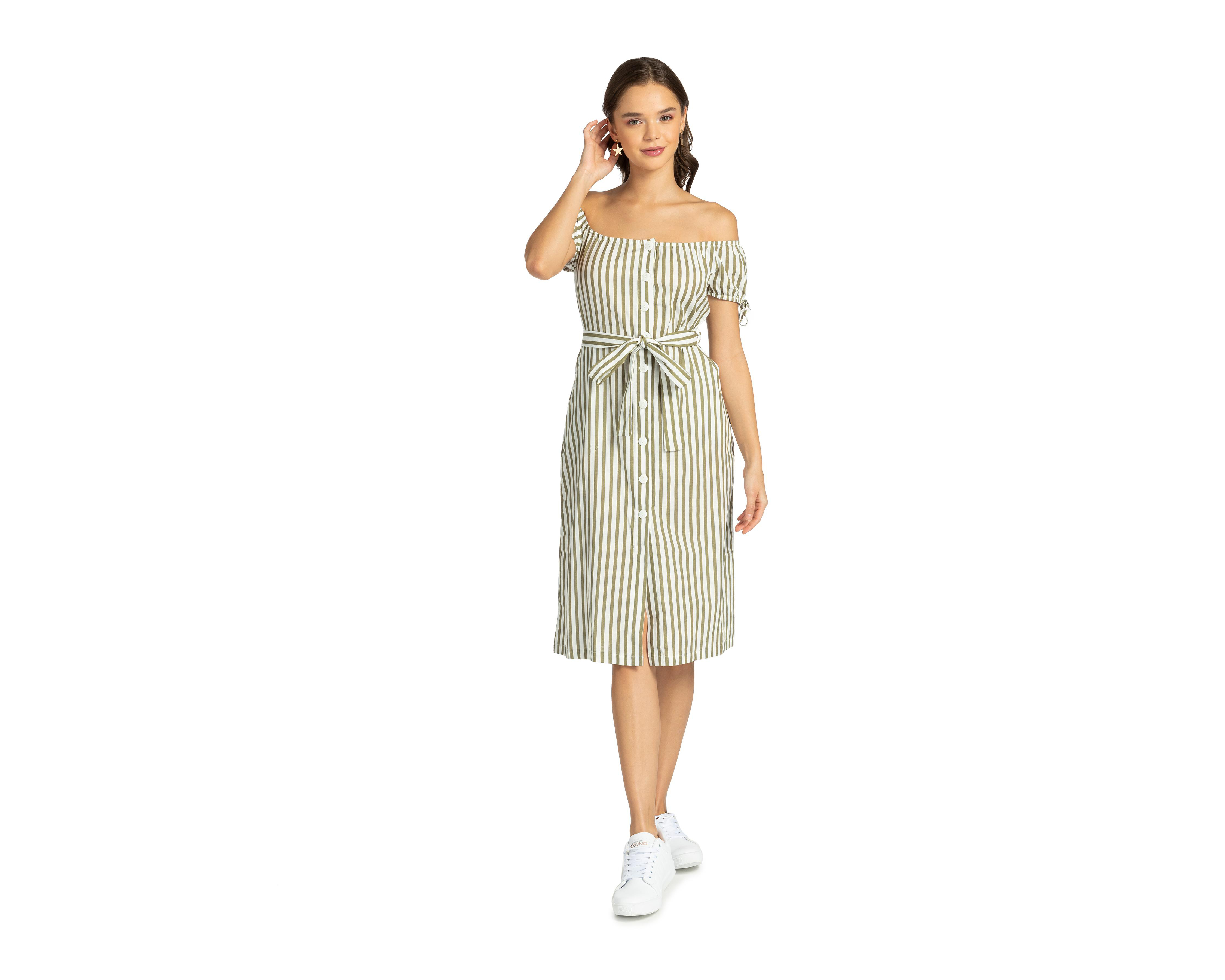 Vestido Refill Causal Midi a Rayas