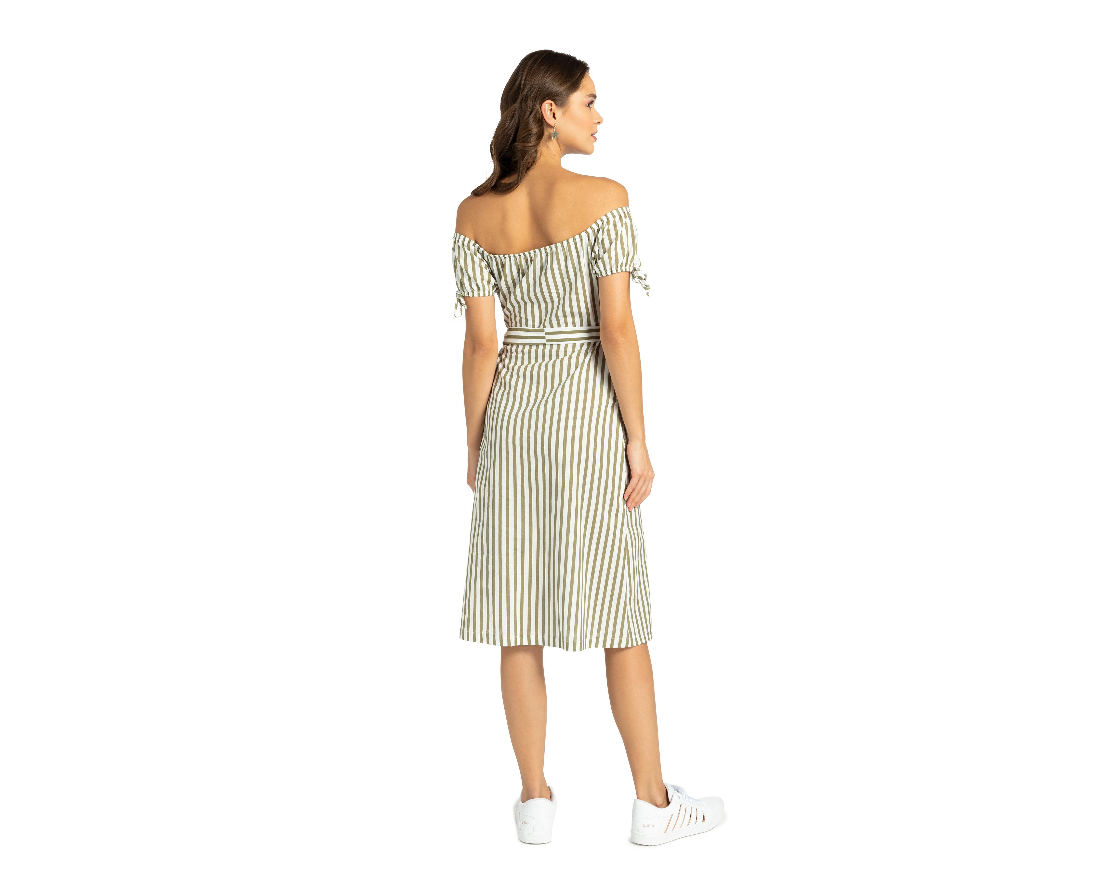 Foto 4 pulgar | Vestido Refill Causal Midi a Rayas