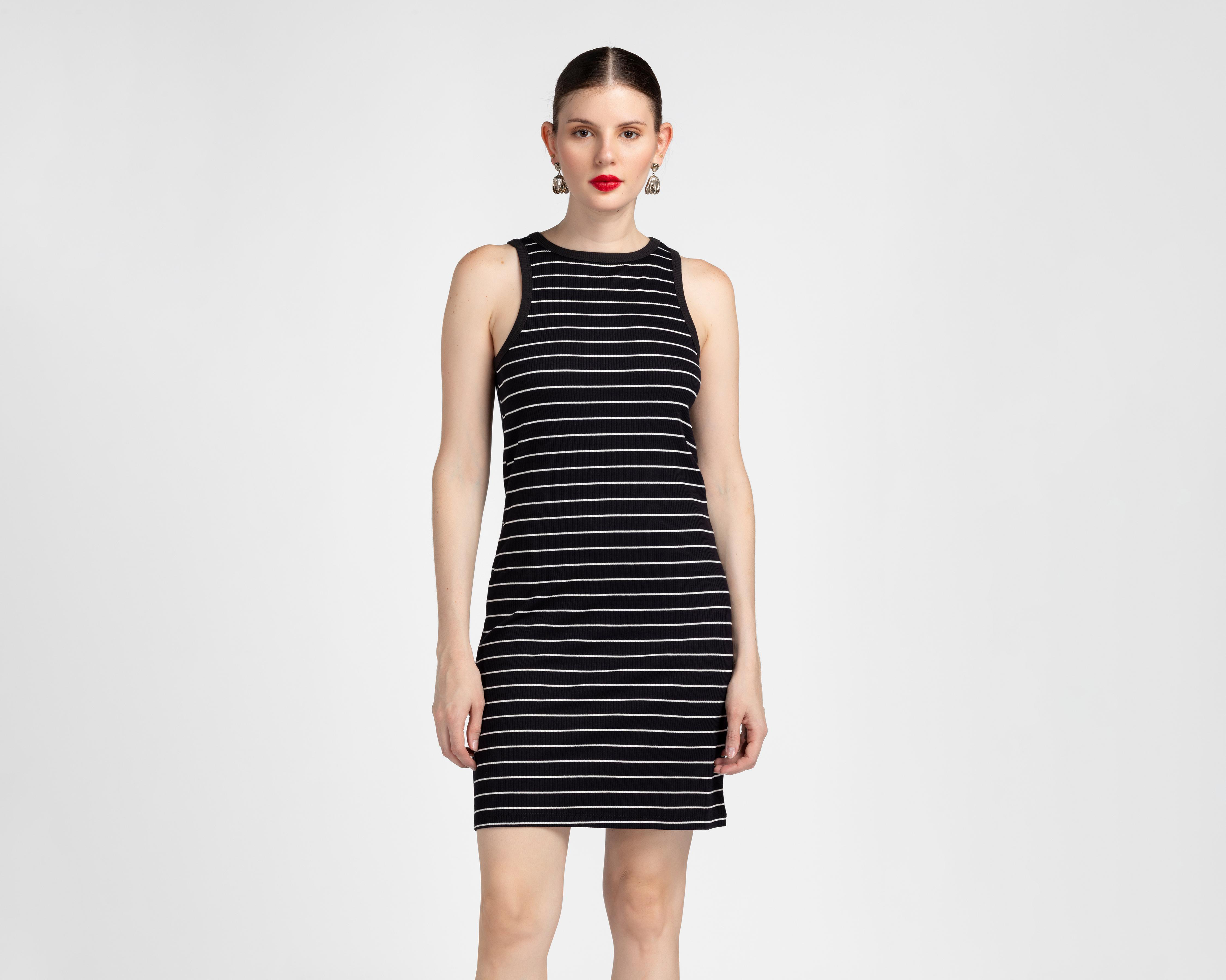 Foto 2 pulgar | Vestido Casual Sahara a Rayas Negro sin Mangas para Mujer