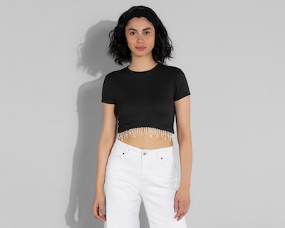 Foto 1 | Blusa Thinner Manga Corta con Perlas