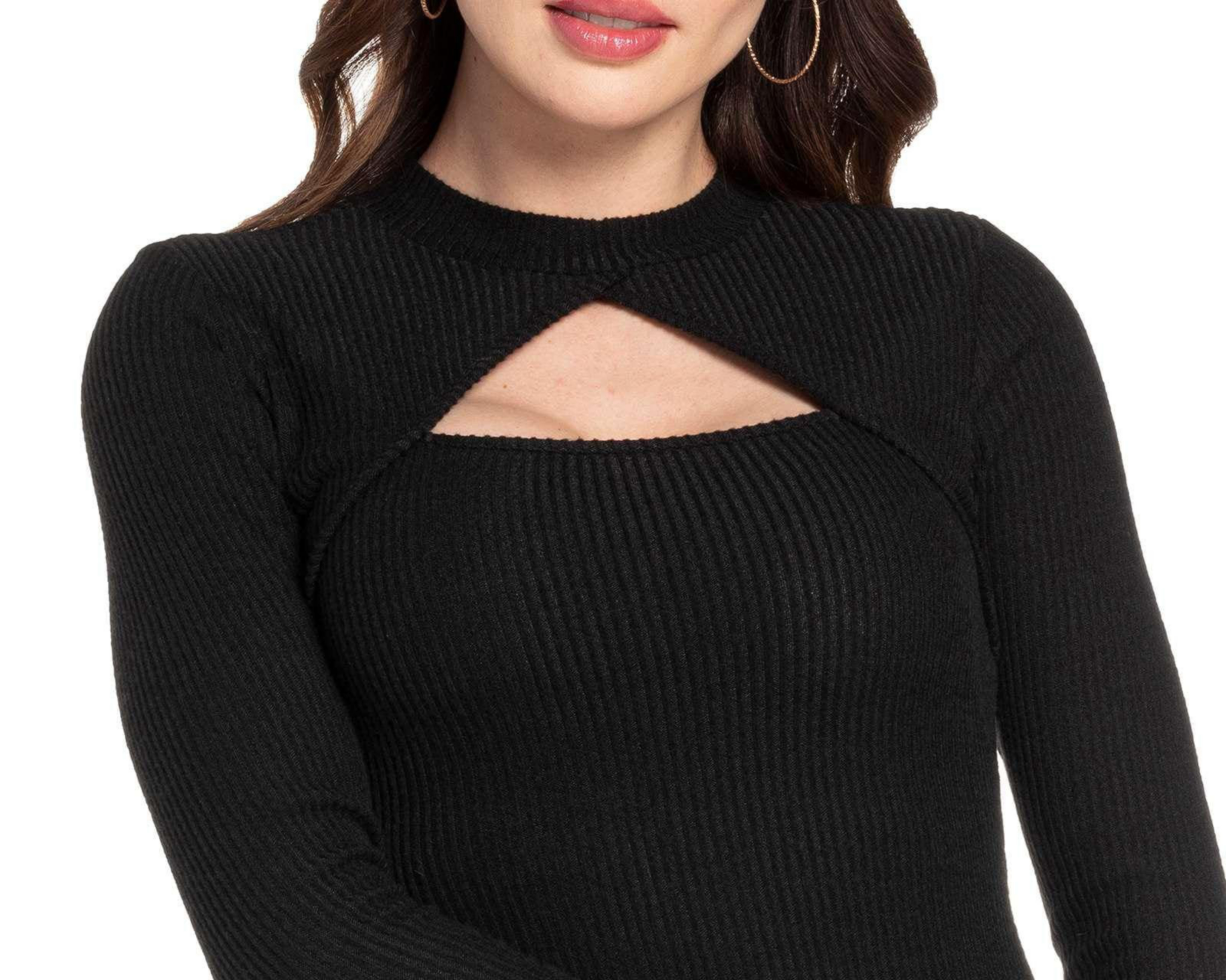 Foto 5 pulgar | Vestido Jennifer Lopez Casual Negro de Manga Larga con Abertura al Frente