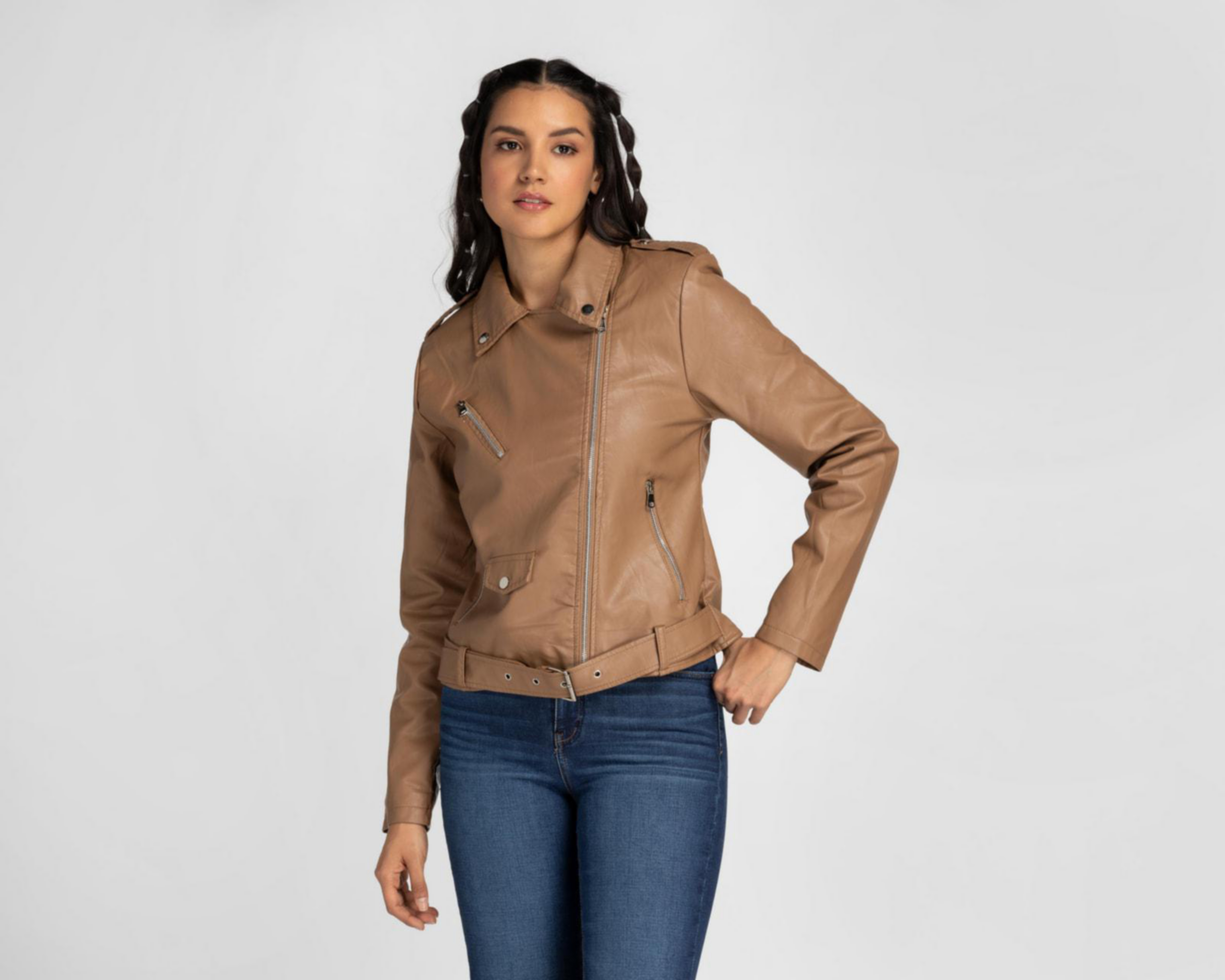 Foto 1 | Chamarra Pink Cotton Camel Tipo Vinipiel
