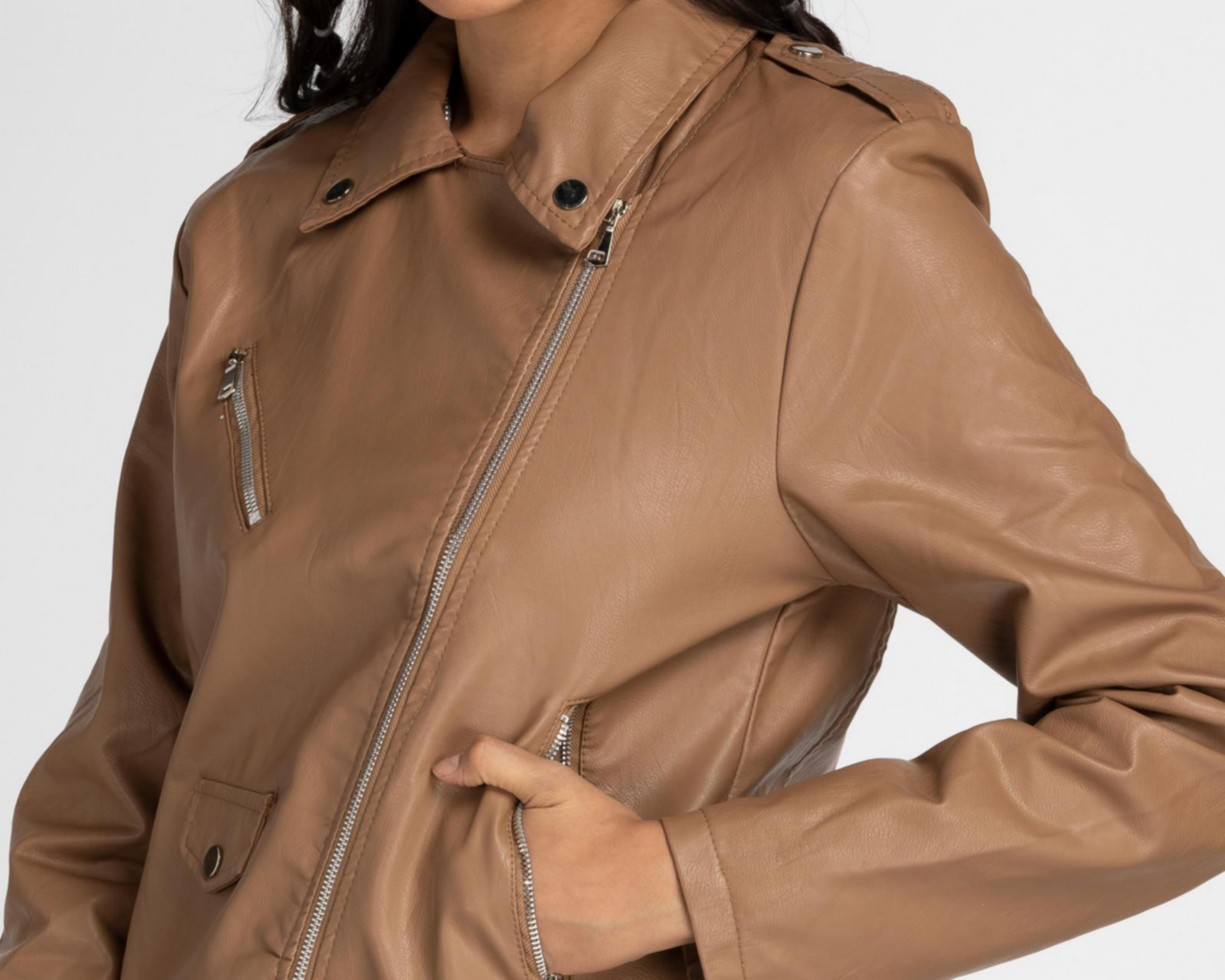 Foto 4 | Chamarra Pink Cotton Camel Tipo Vinipiel