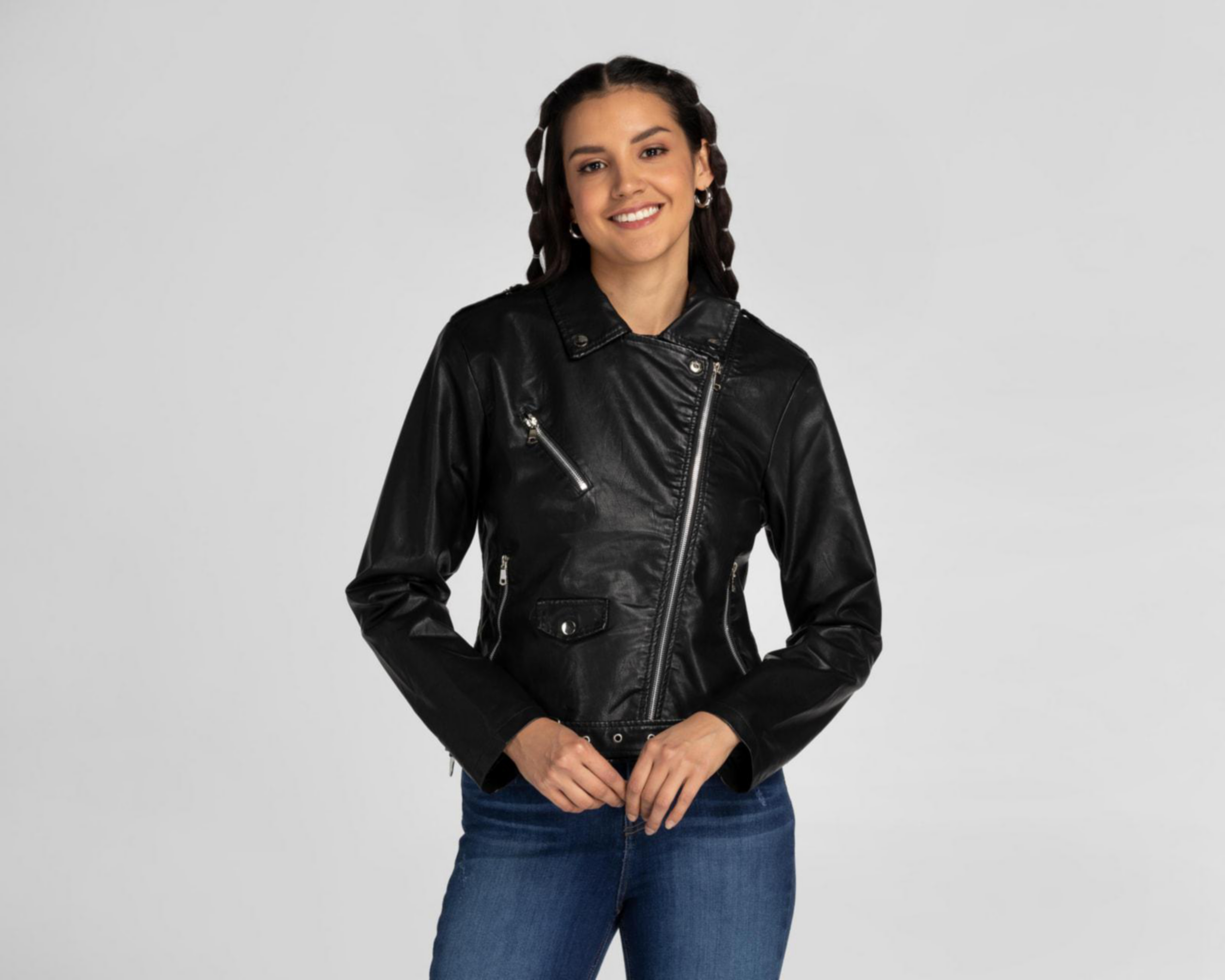 Chamarra Pink Cotton Negra tipo Vinipiel