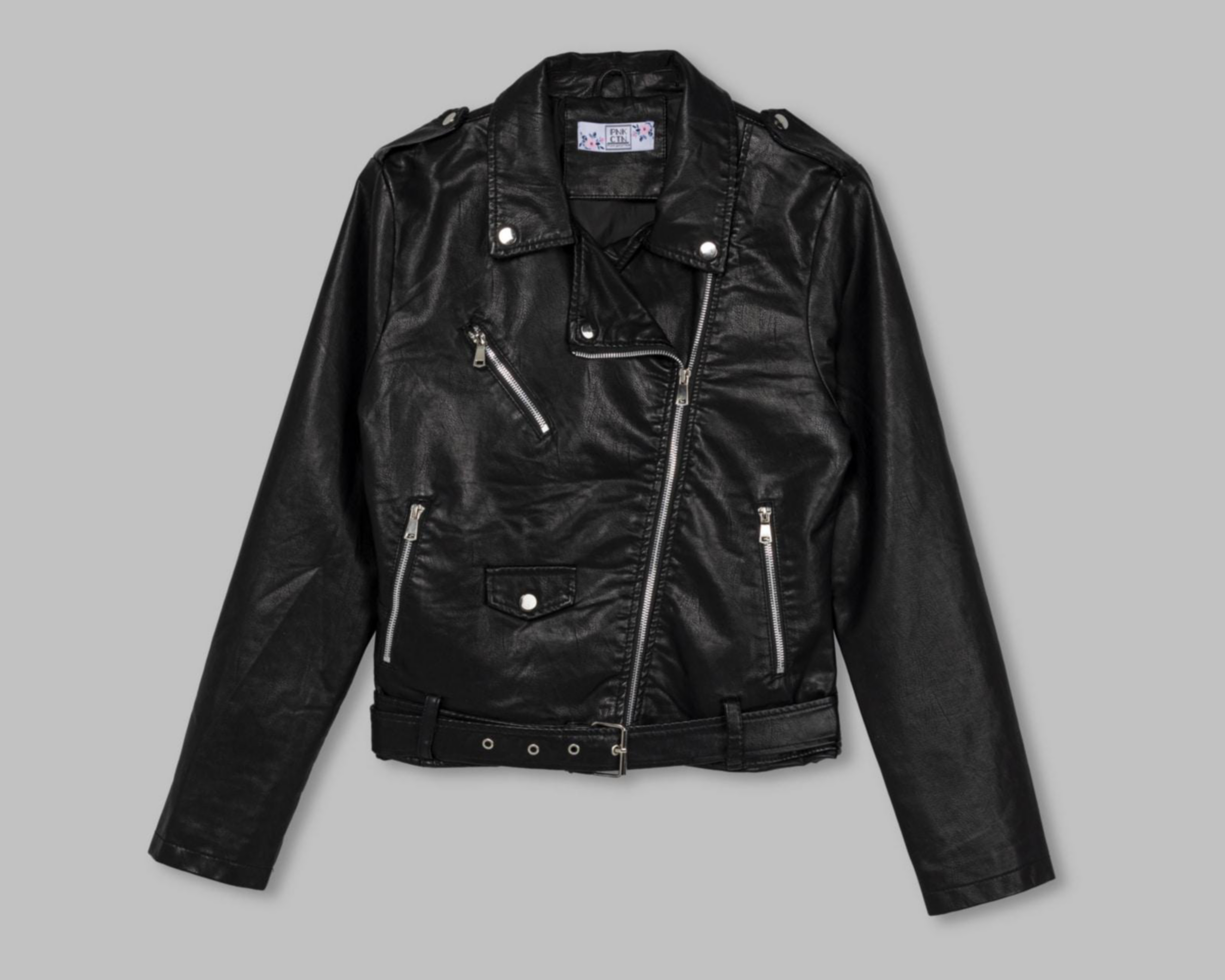 Foto 5 | Chamarra Pink Cotton Negra tipo Vinipiel