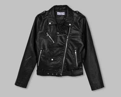 Foto 5 | Chamarra Pink Cotton Negra tipo Vinipiel