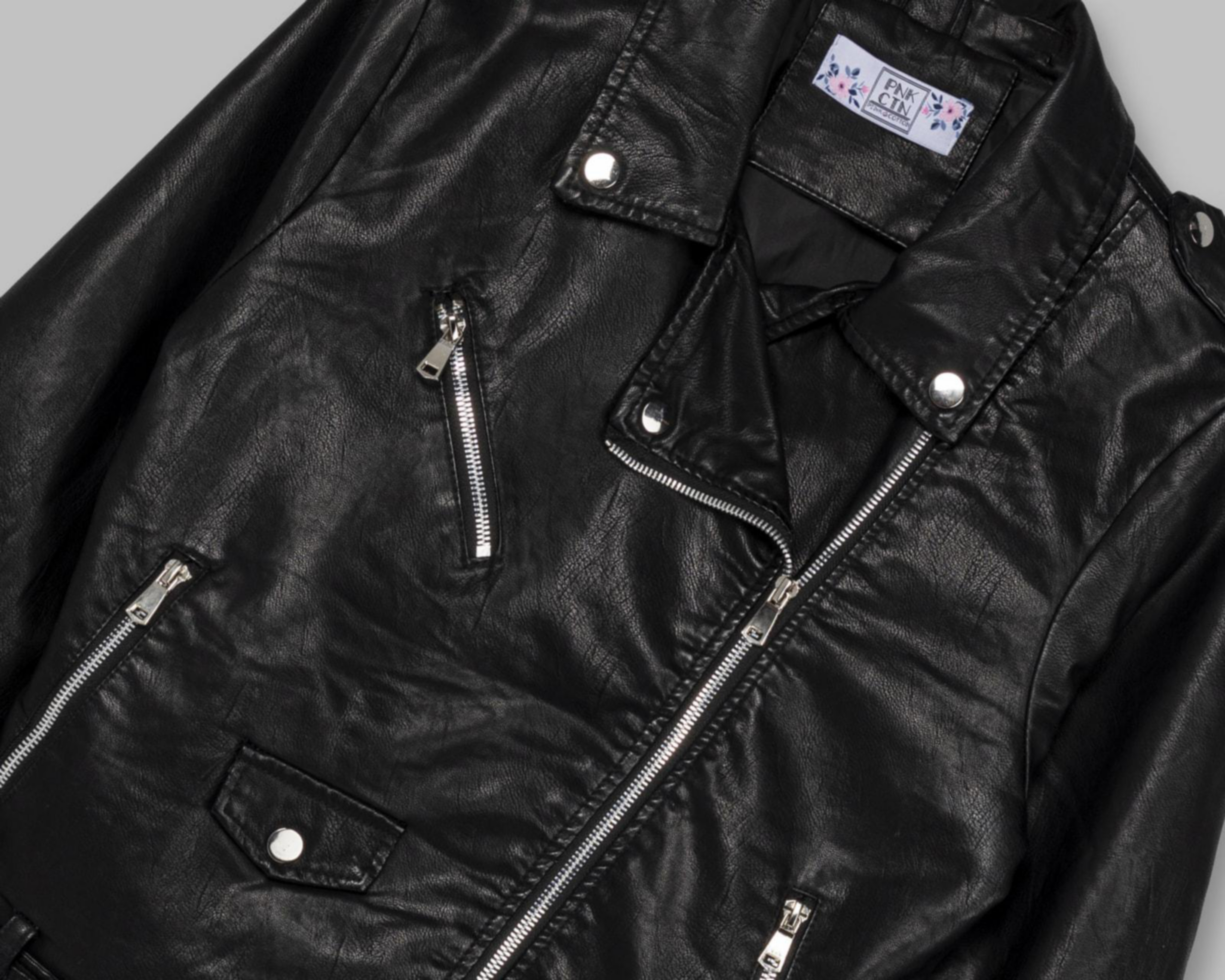 Foto 6 | Chamarra Pink Cotton Negra tipo Vinipiel