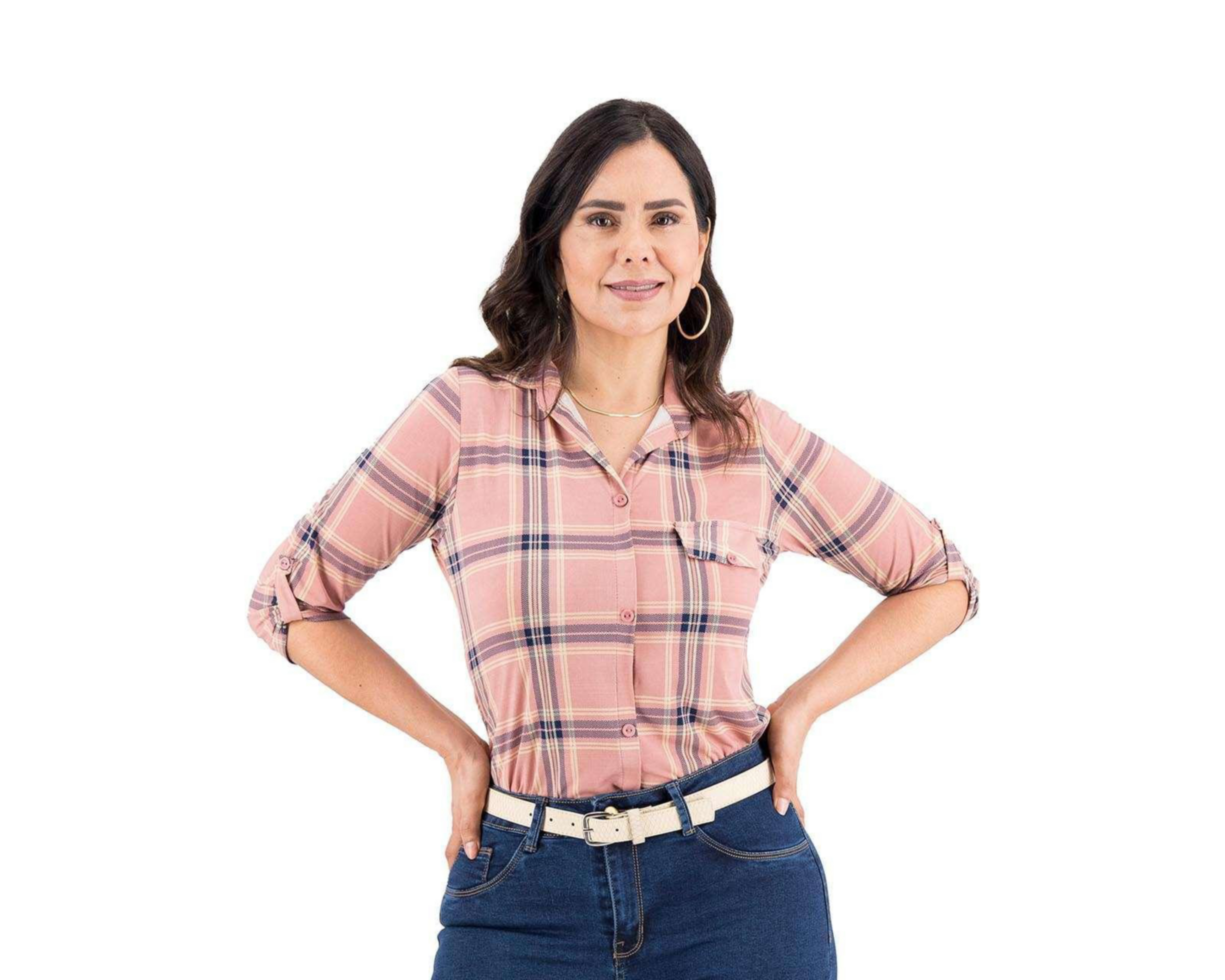 Foto 2 pulgar | Blusa Lady Sun Manga 3/4 a Cuadros