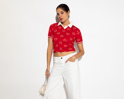 Foto 1 | Playera Polo Disney Mickey Mouse Roja para Mujer