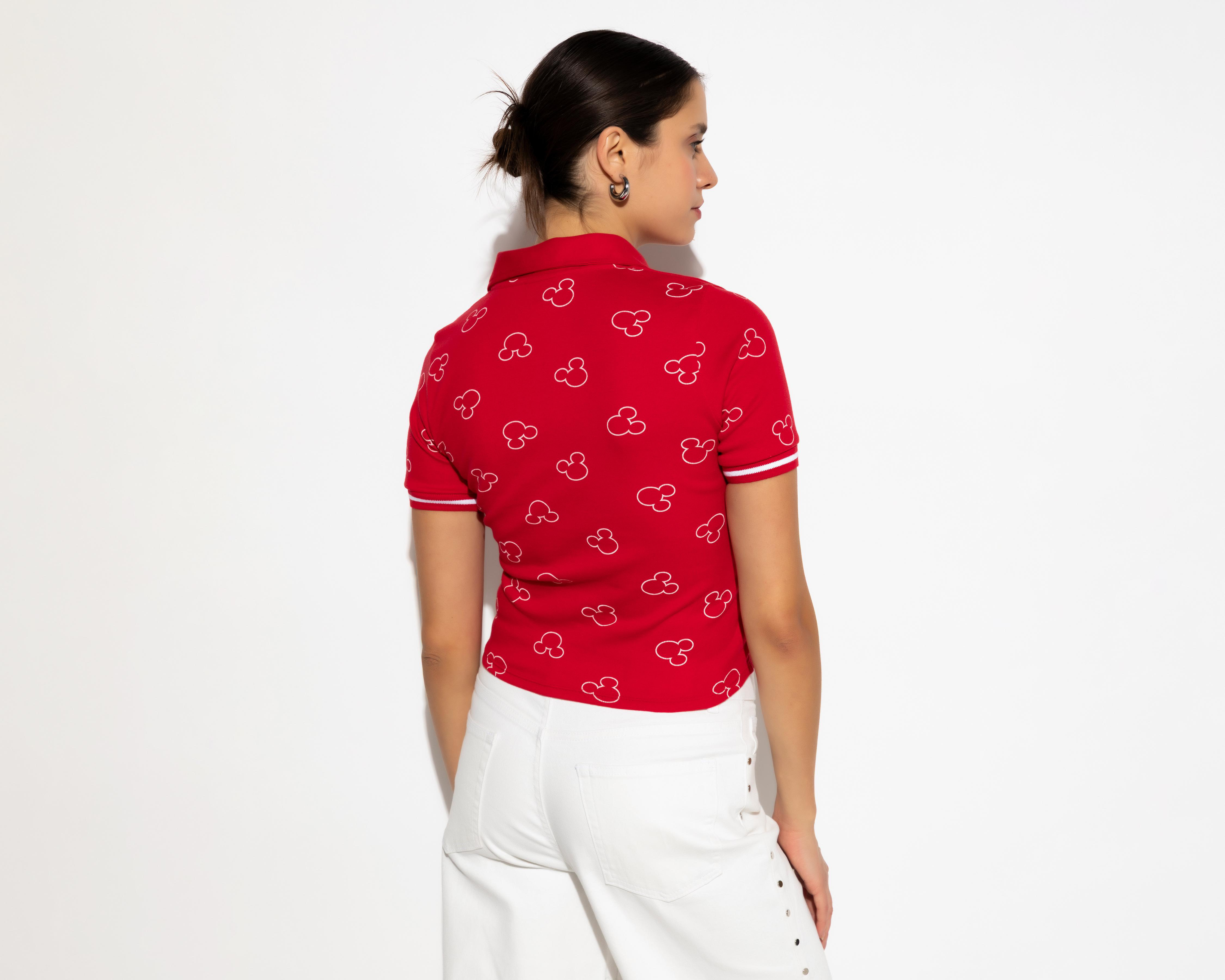 Foto 4 pulgar | Playera Polo Disney Mickey Mouse Roja para Mujer