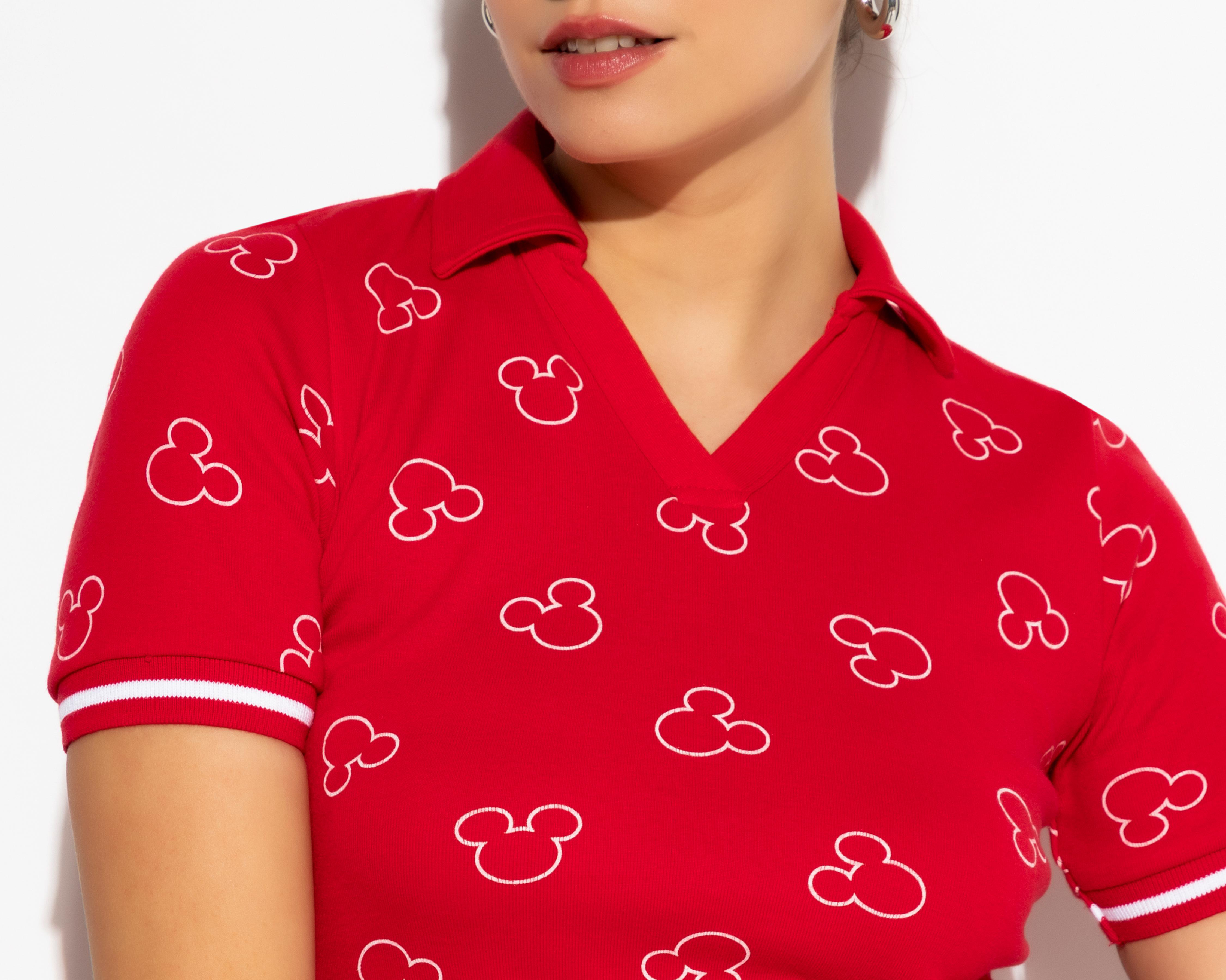 Foto 5 pulgar | Playera Polo Disney Mickey Mouse Roja para Mujer