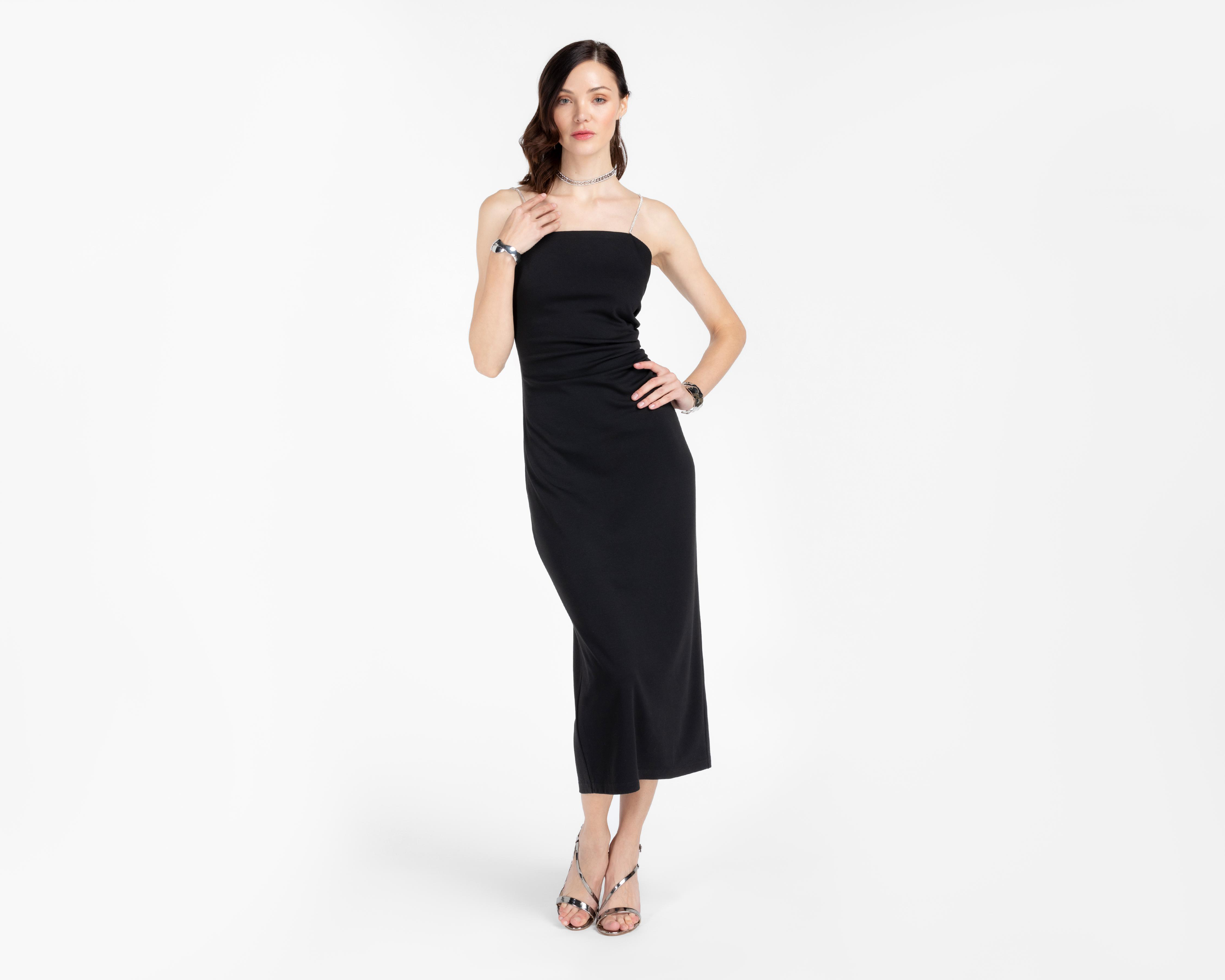 Foto 1 | Vestido de Noche Sahara Negro con Tirantes de Pedrería