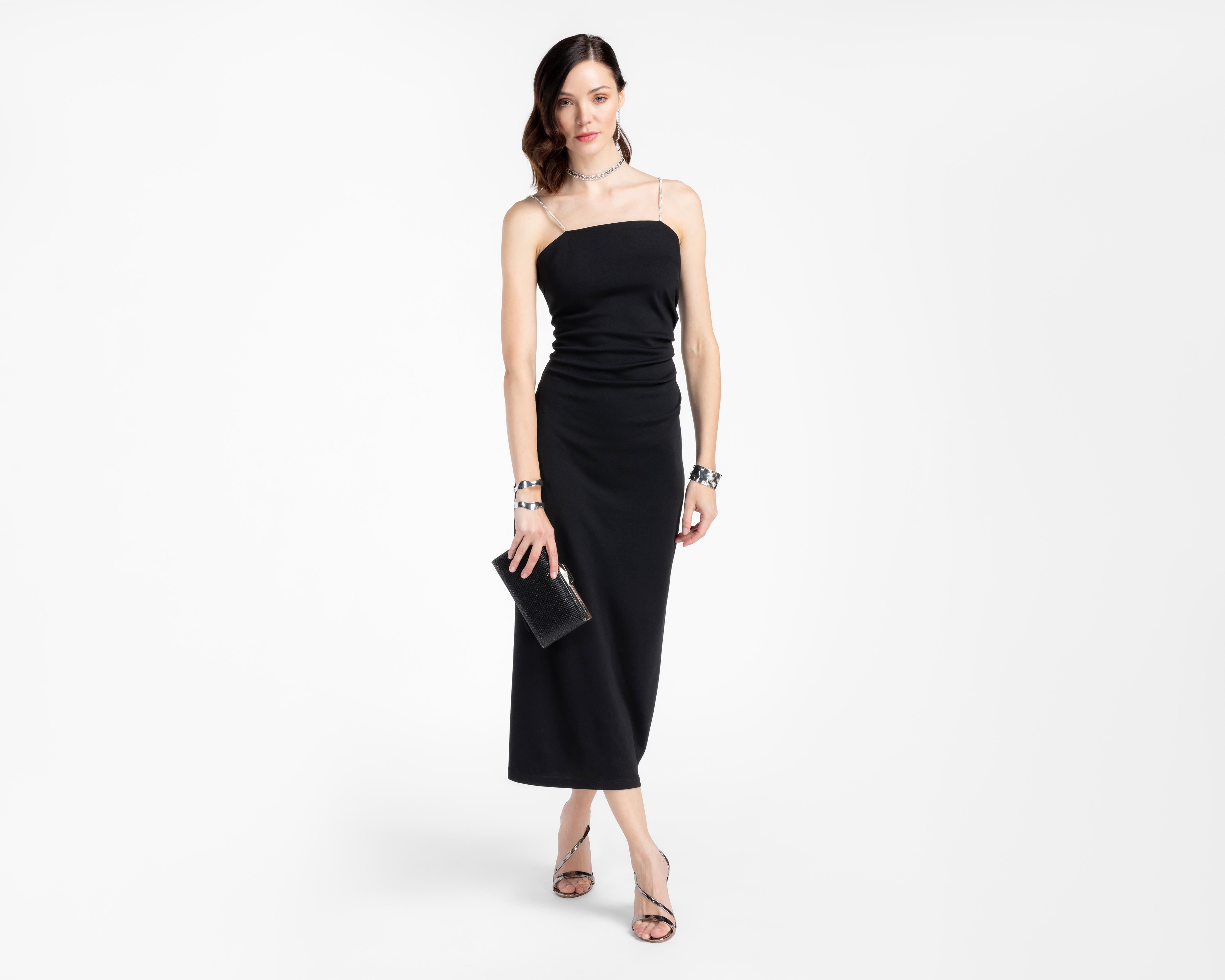 Foto 3 pulgar | Vestido de Noche Sahara Negro con Tirantes de Pedrería