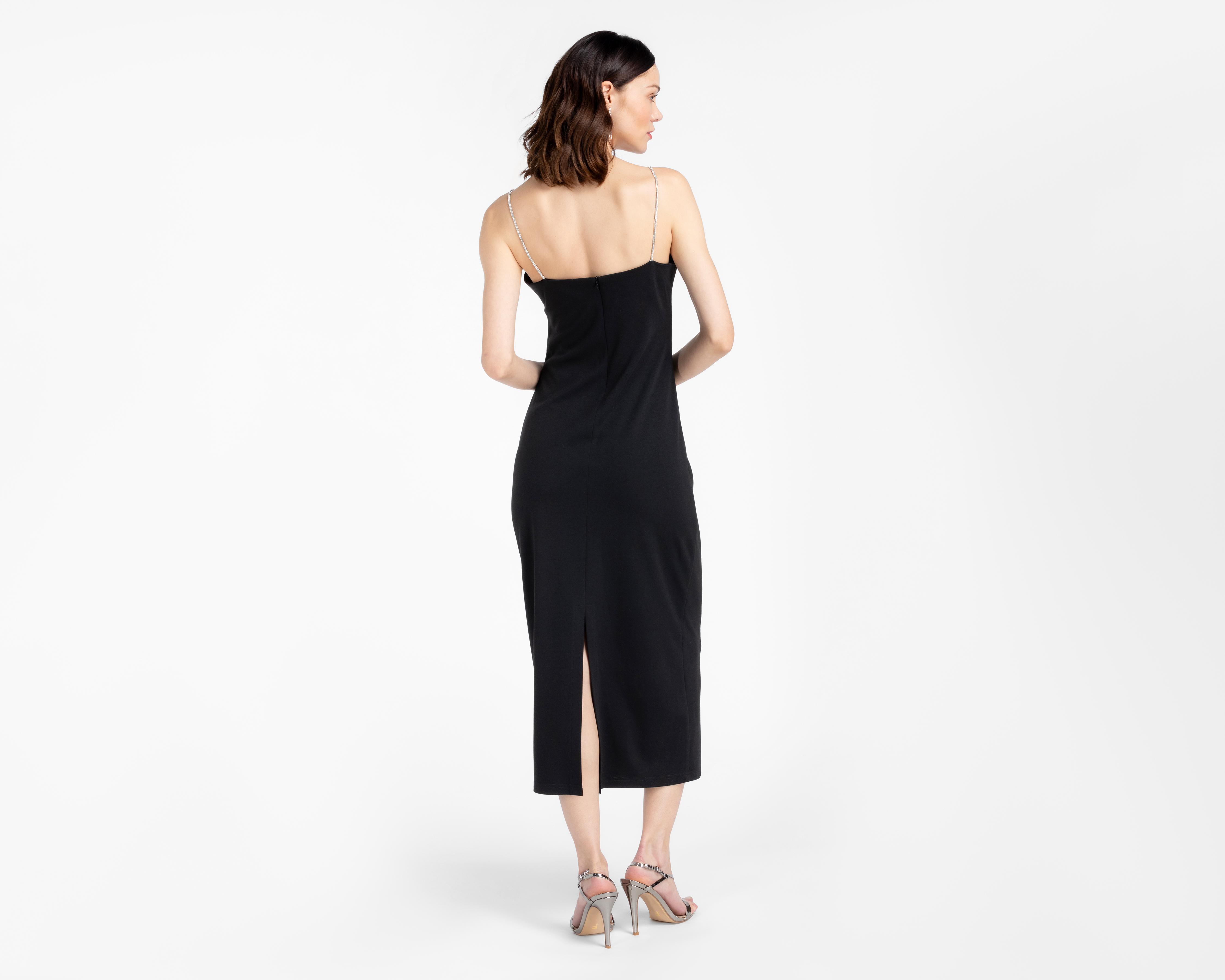 Foto 4 pulgar | Vestido de Noche Sahara Negro con Tirantes de Pedrería