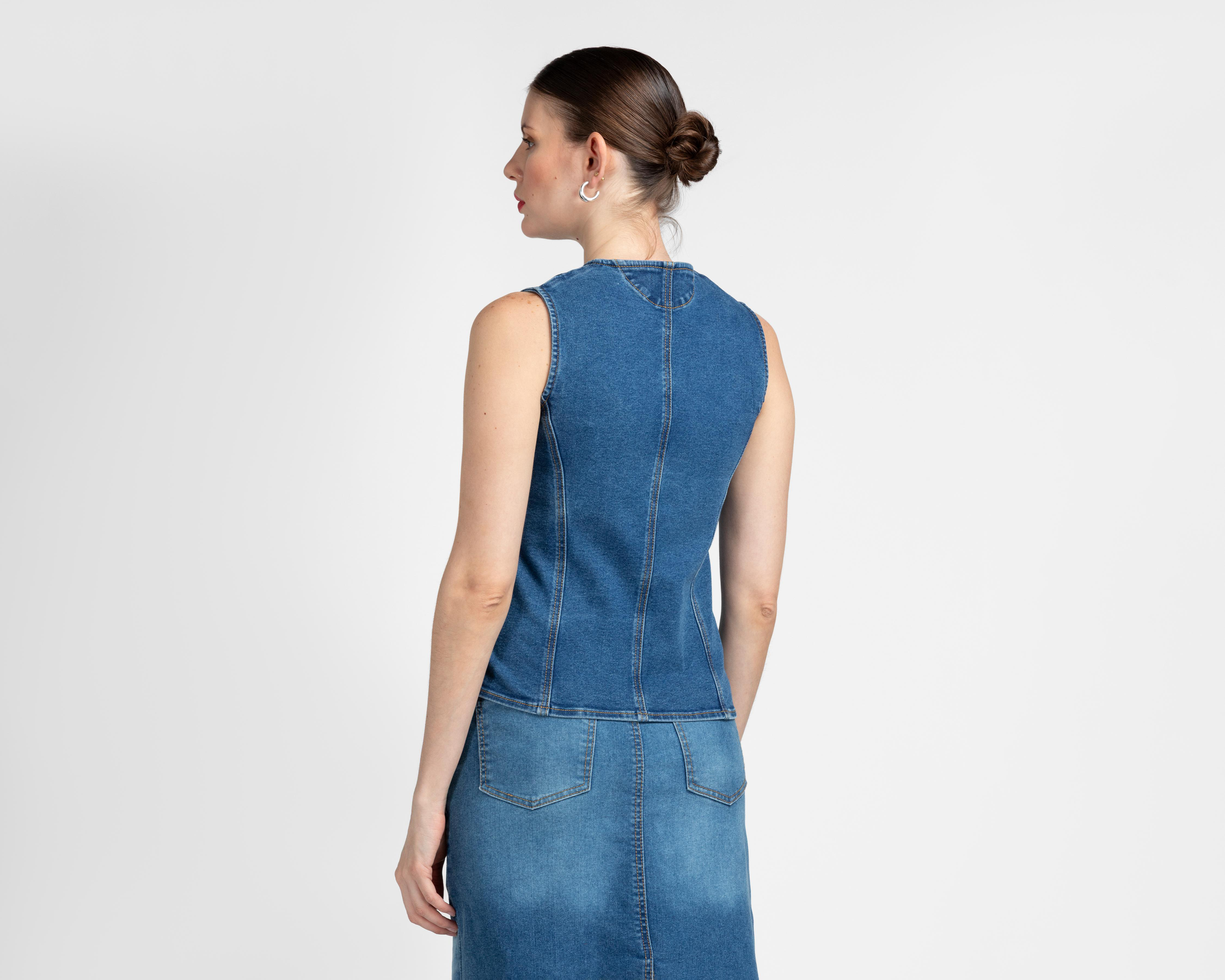 Foto 4 pulgar | Chaleco de Mezclilla Azul Sahara para Mujer