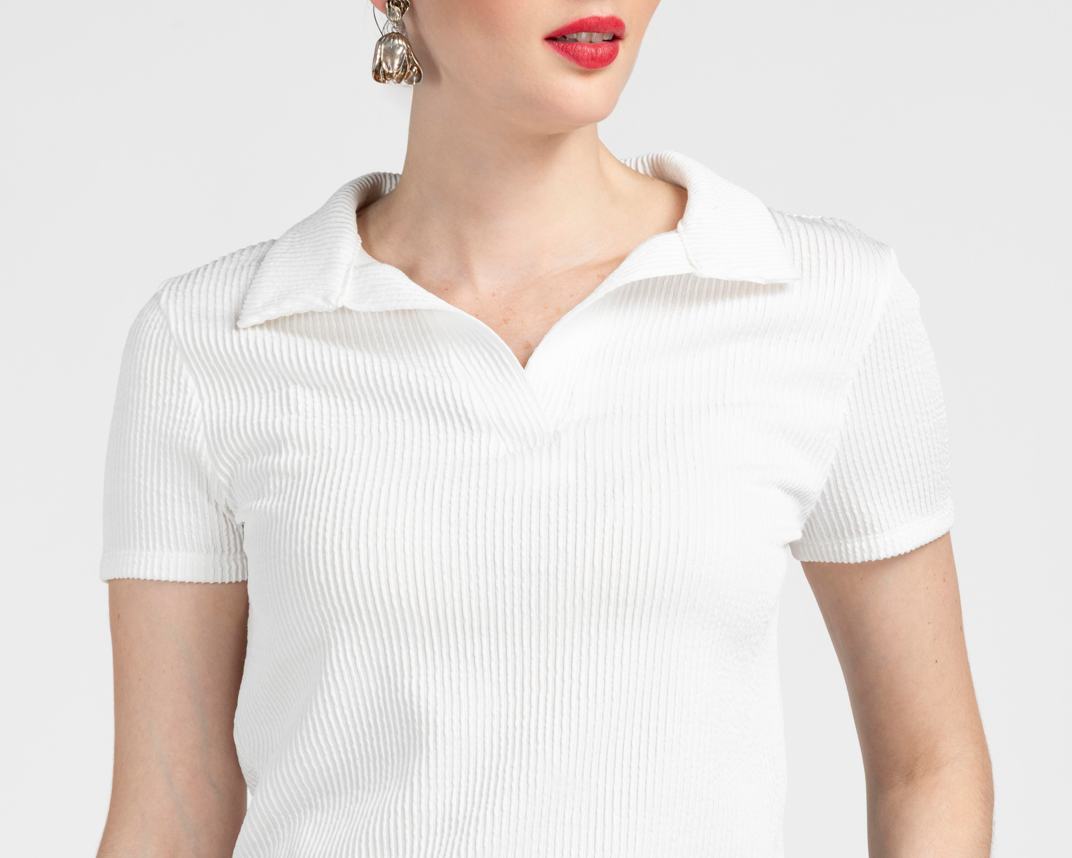 Foto 5 pulgar | Playera Polo Sahara Manga Corta Blanca para Mujer