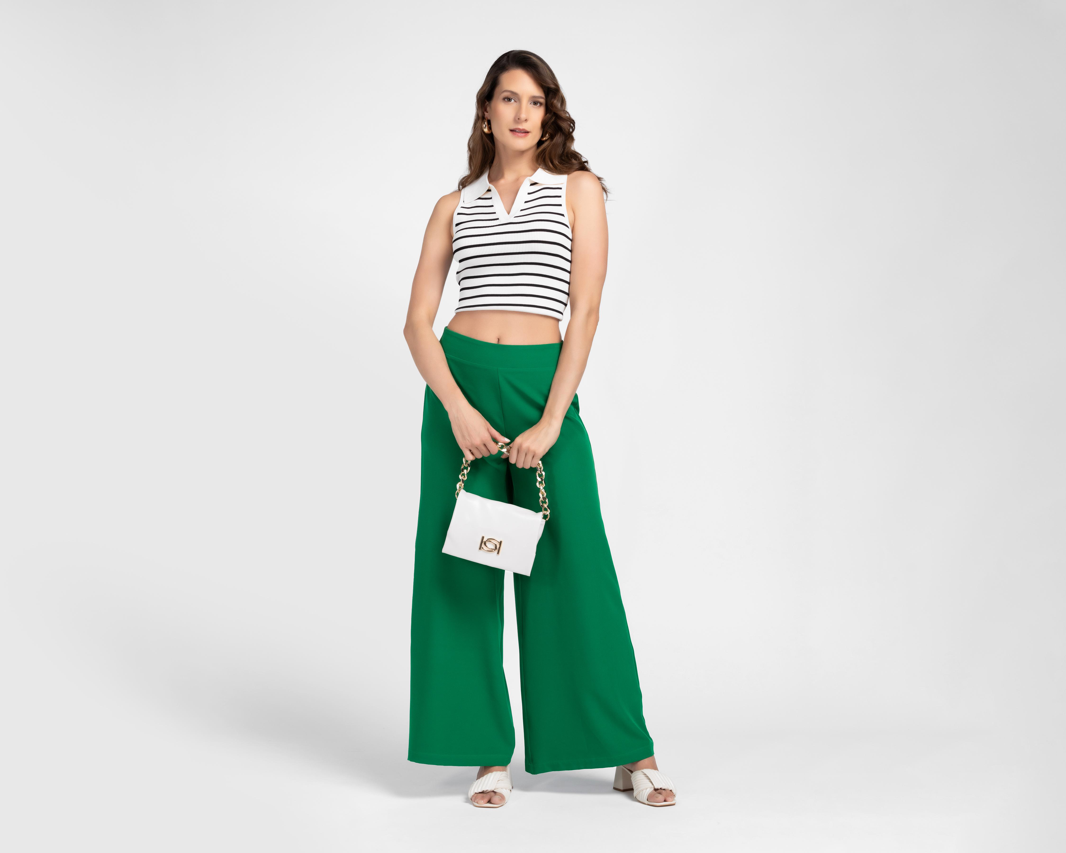 Foto 2 | Pantalón Ancho Sahara Verde para Mujer