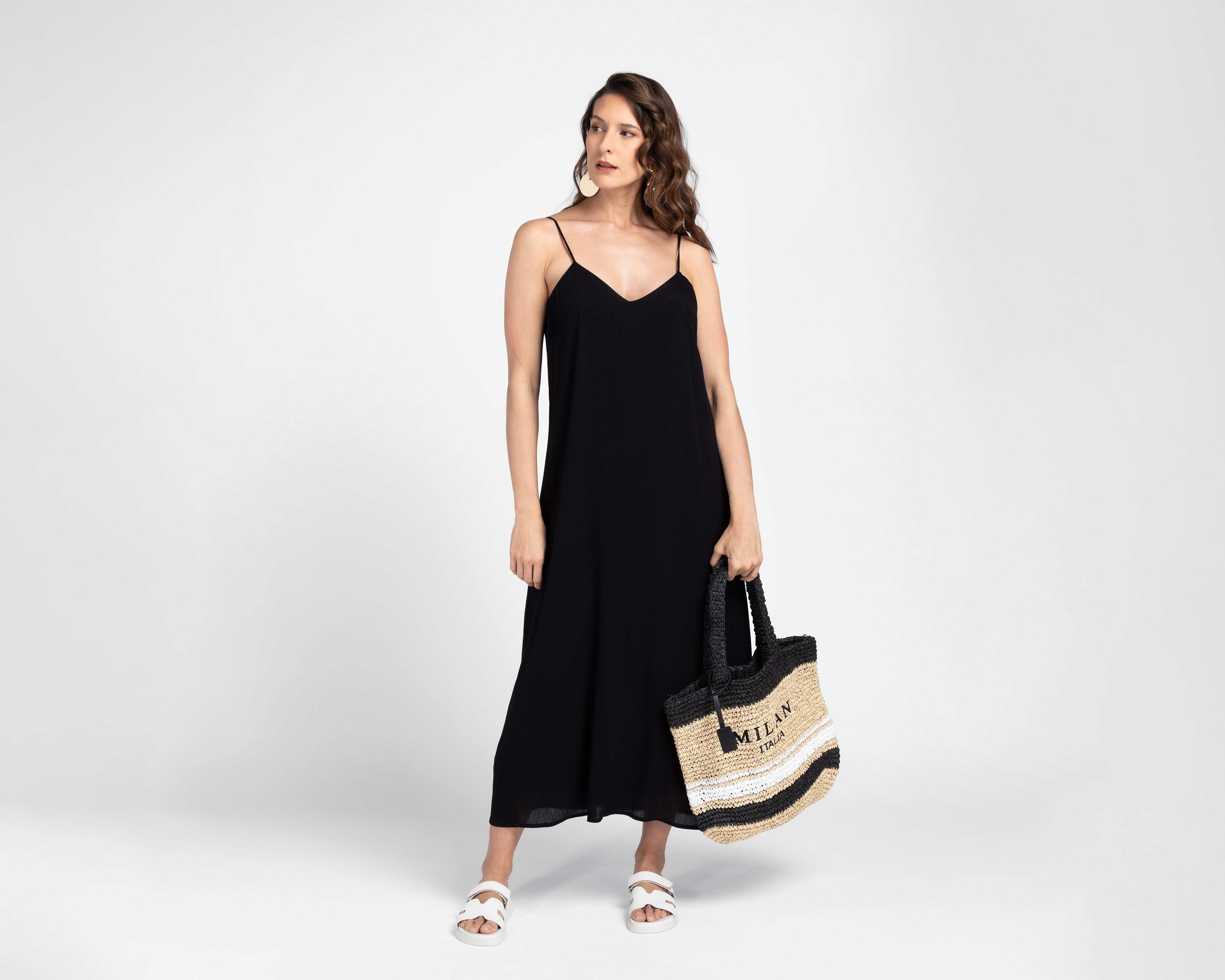 Foto 2 pulgar | Vestido Casual Sahara Negro de Tirantes Largo para Mujer